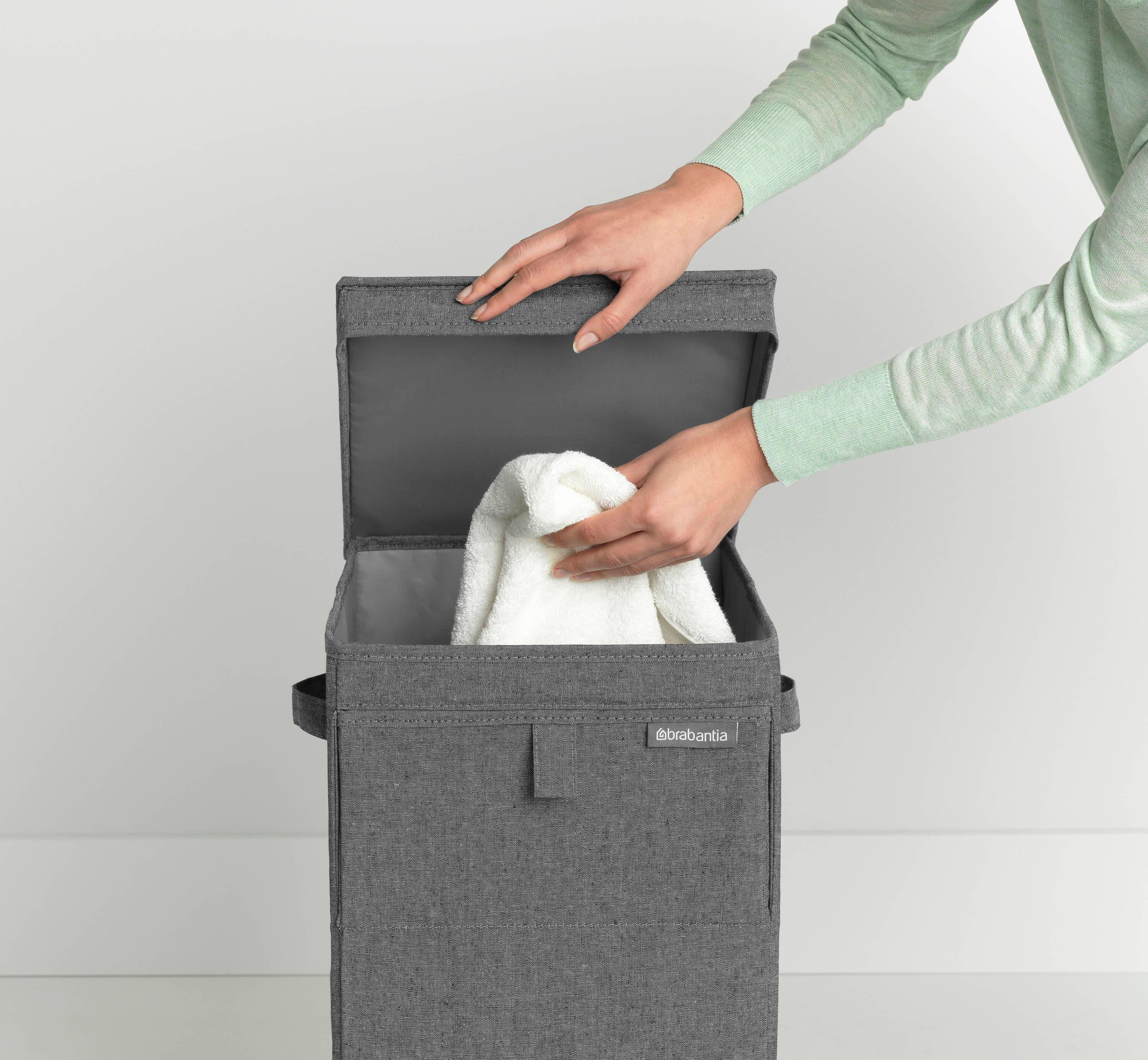 Gray Cotton Polyester Stackable Rectangular Laundry Hamper with Lid