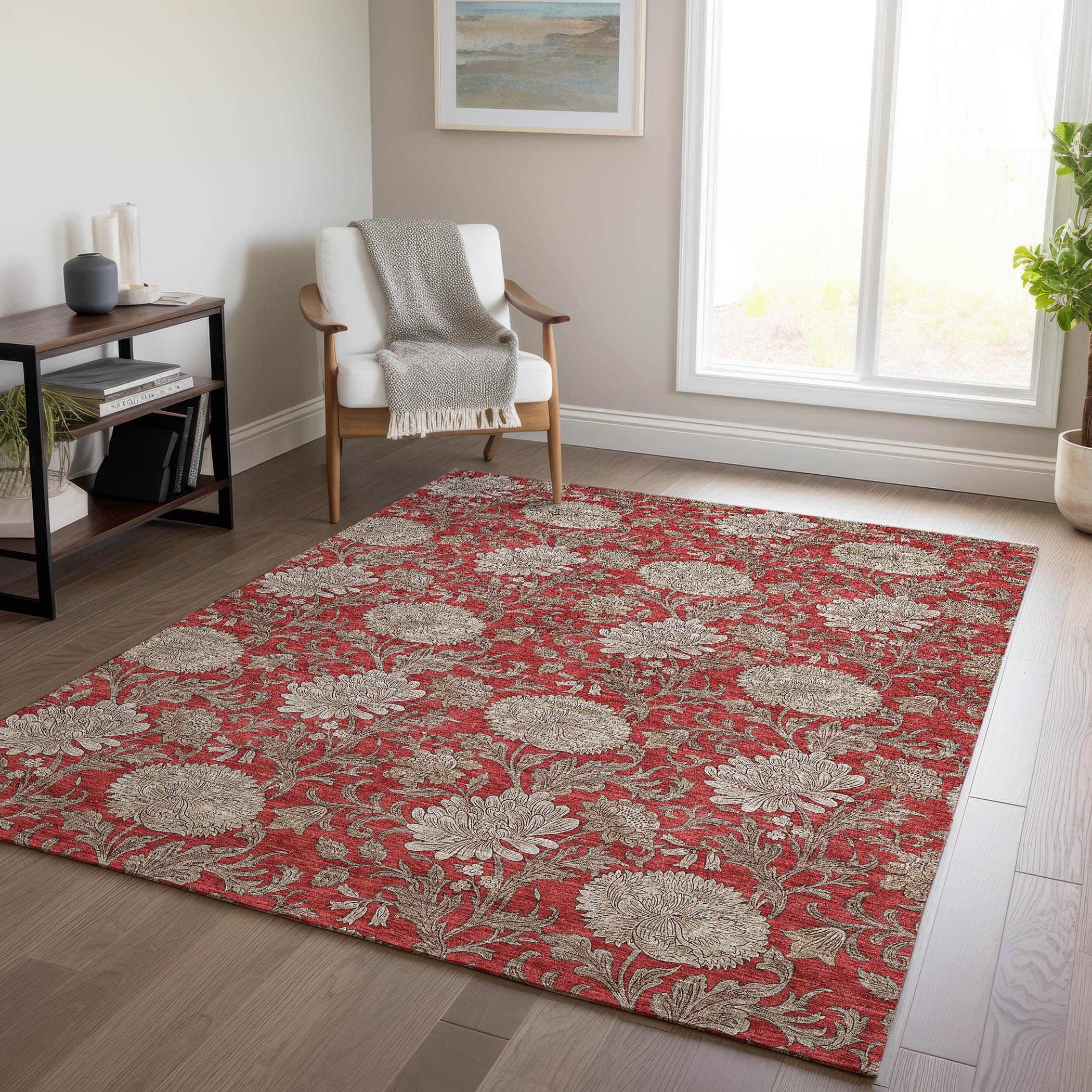 Addison Rugs Machine Washable Indoor/ Outdoor Chantille Floral Rug Red - 2'6" x 3'10"