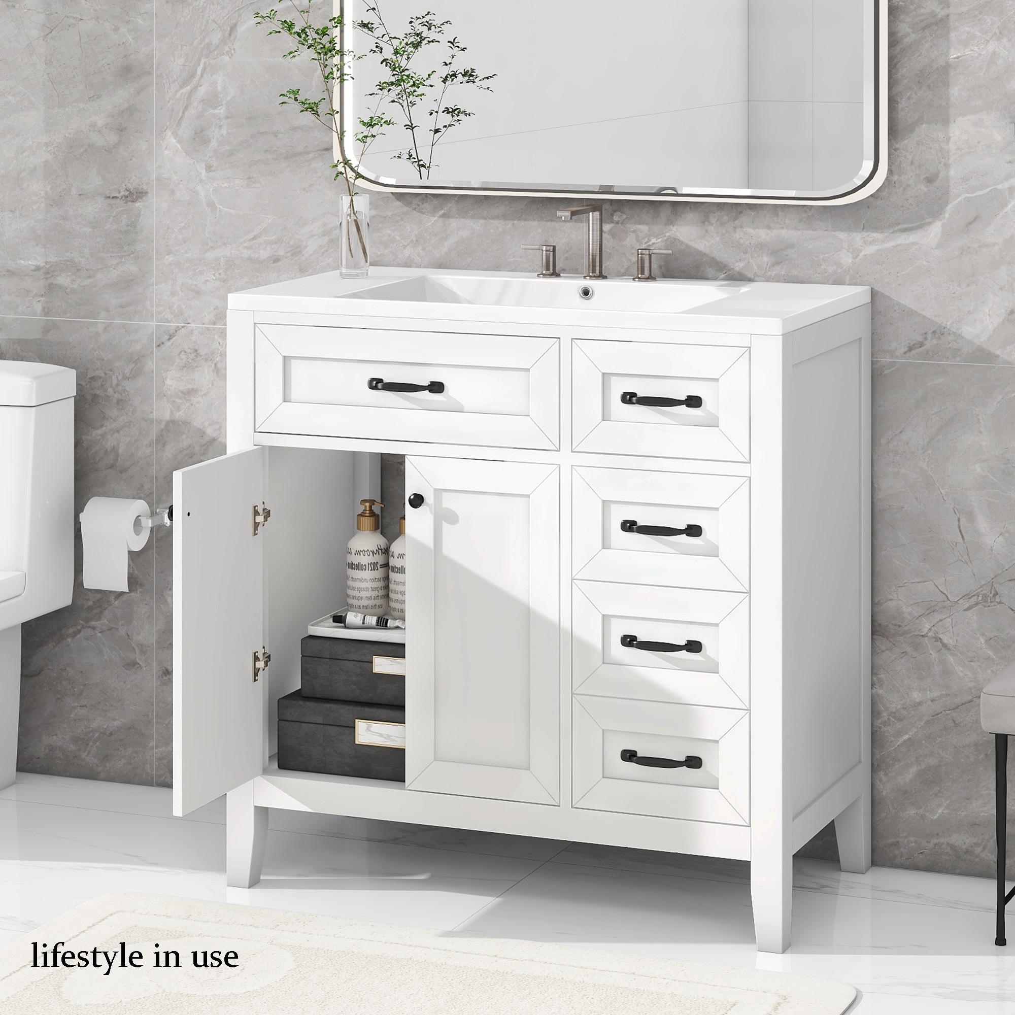 Home Decor 36.07'' Single Bathroom Vanity with Ceramic Sink Top Bathroom Storage Cabinet