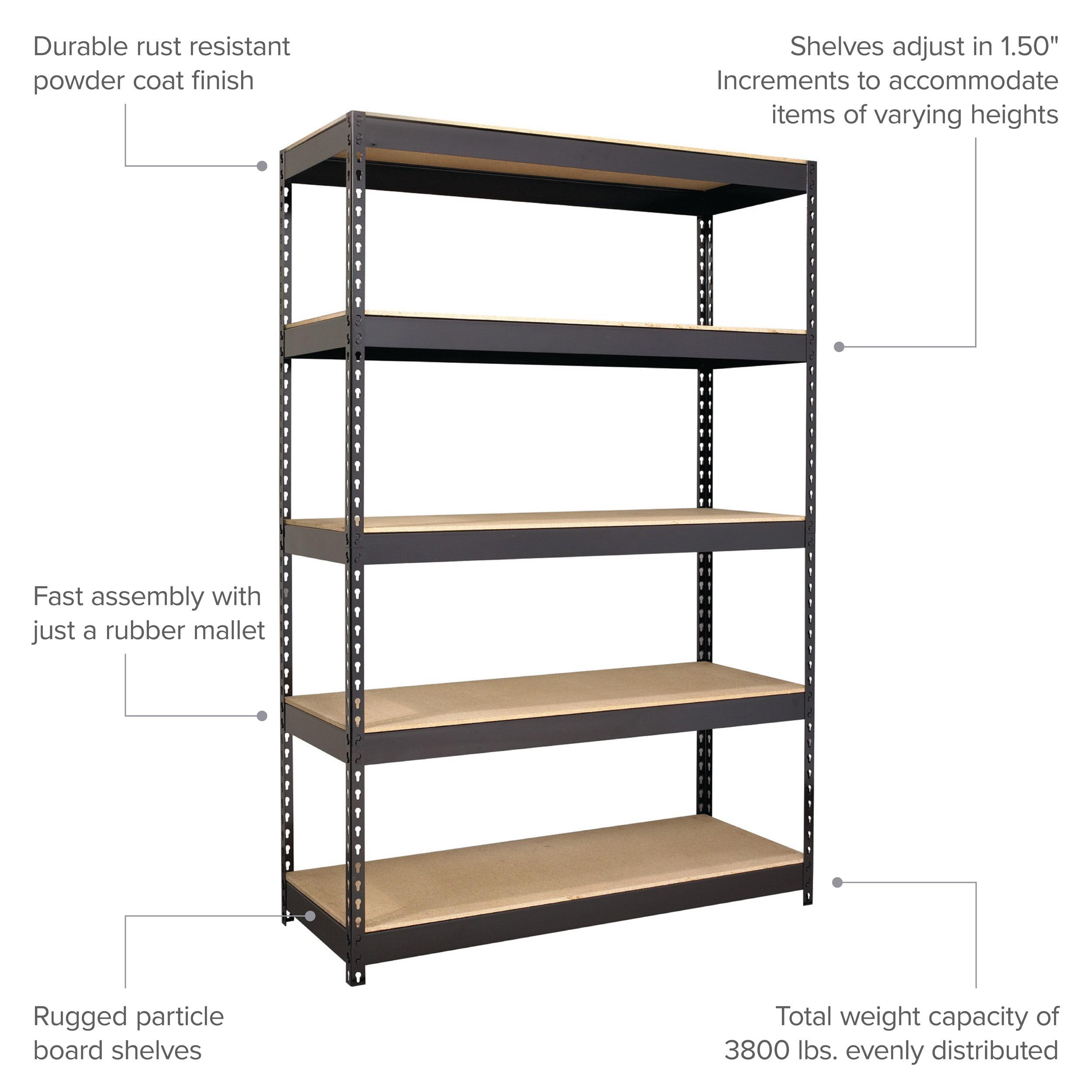 Iron Horse 3800 Riveted Steel Shelving, 5-Shelf, 18Dx48Wx72H, Black