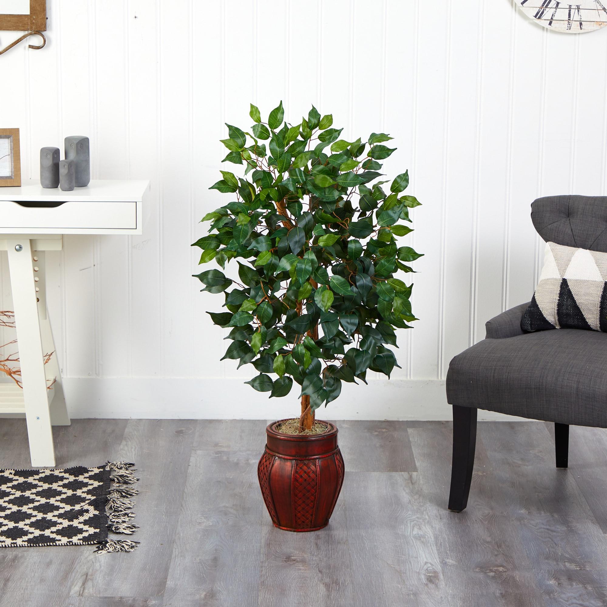 Nearly Natural 44-in Ficus Tree with Decorative Planter