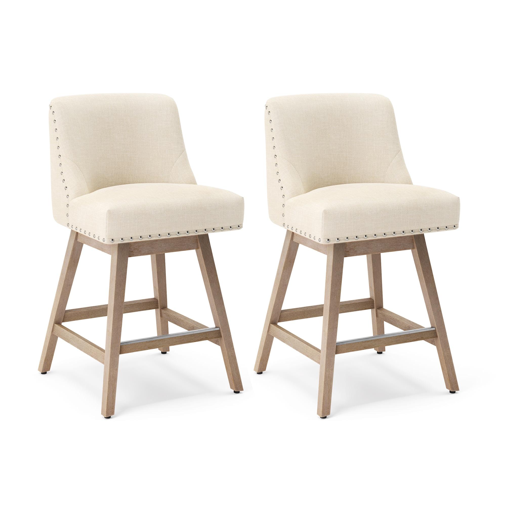 LUE BONA Set of 2 Beige 26-in H Counter height (24-in to 27-in) Square Seat Upholstered Swivel Wood Back Bar Stool Back