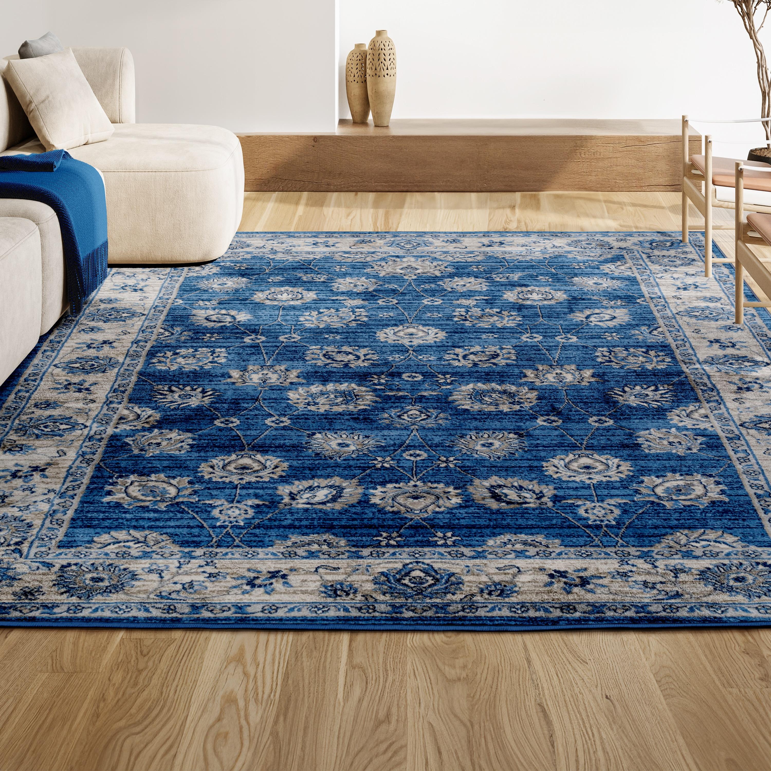 5' X 8' Modern Persian Vintage Moroccan Traditional Area Rug, Blue/Ivory - JONATHAN Y