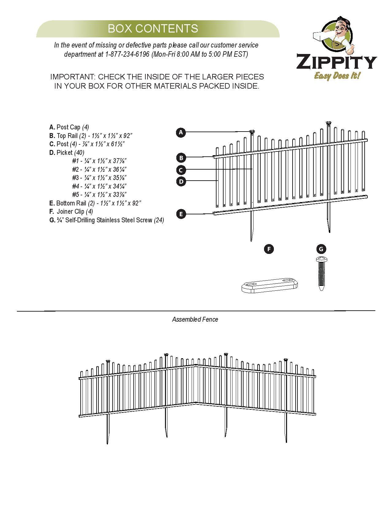 42in H x 92in W (2 Panels) No Dig Zippity Manchester Fence Kit, White Vinyl Picket Fence Panels, Perfect Durable Temporary Outdoor Fence for Backyard, Patio, or Garden, ZP19018