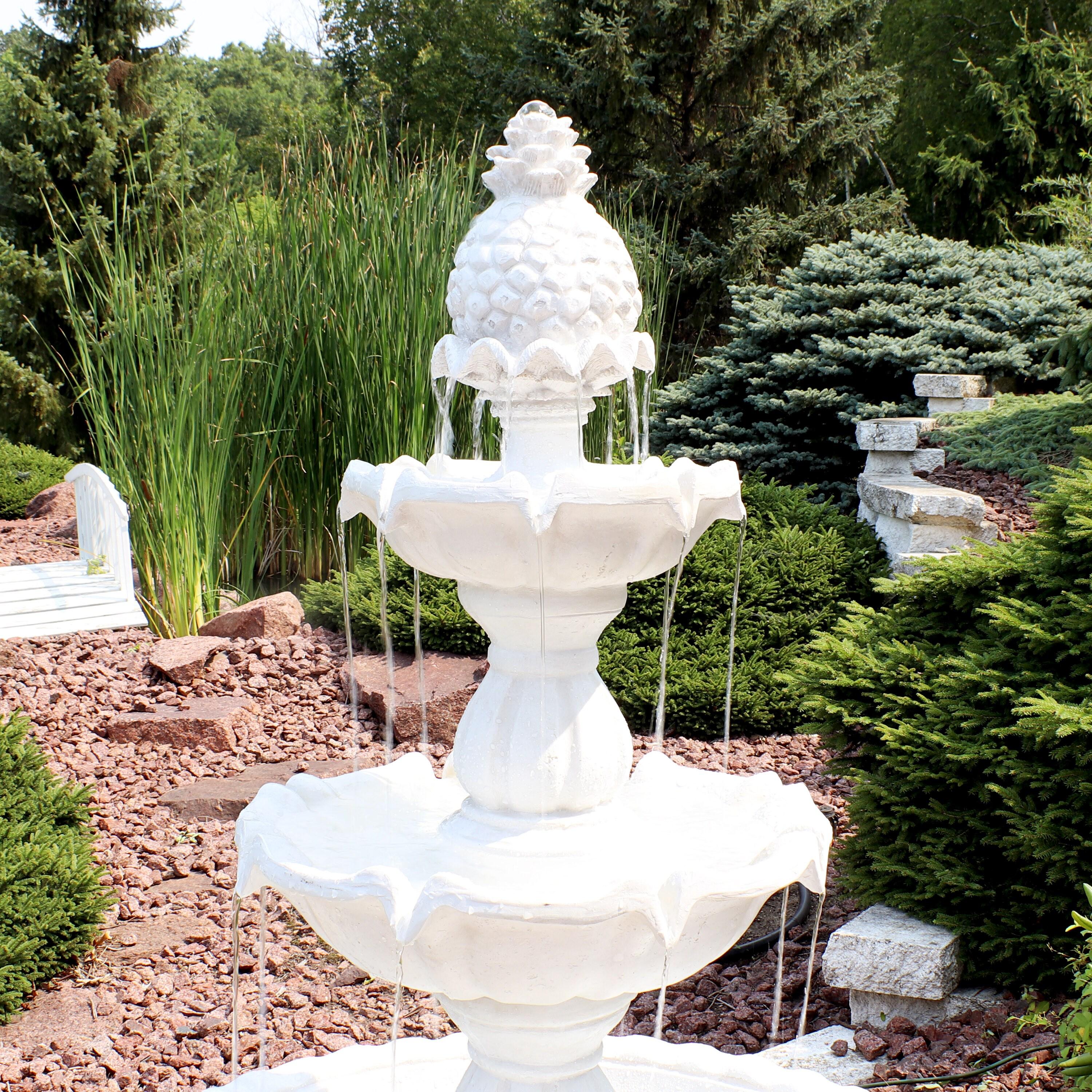 Sunnydaze Electric Fiberglass 3-Tier Welcome Pineapple Top Outdoor Water Fountain - 57" - White