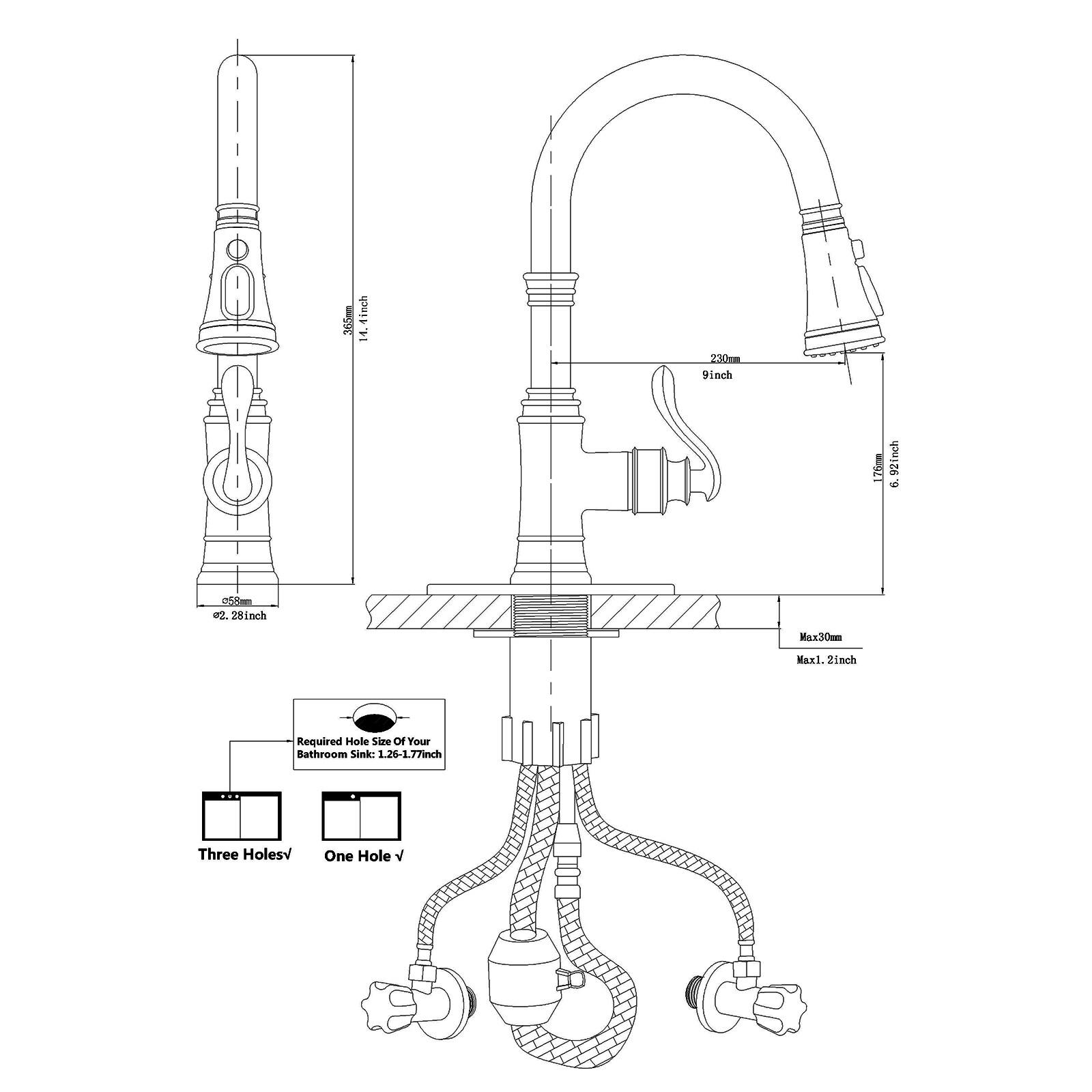 BWE Single-Handle Pull-Down Sprayer 3 Spray High Arc Kitchen Faucet With Deck Plate