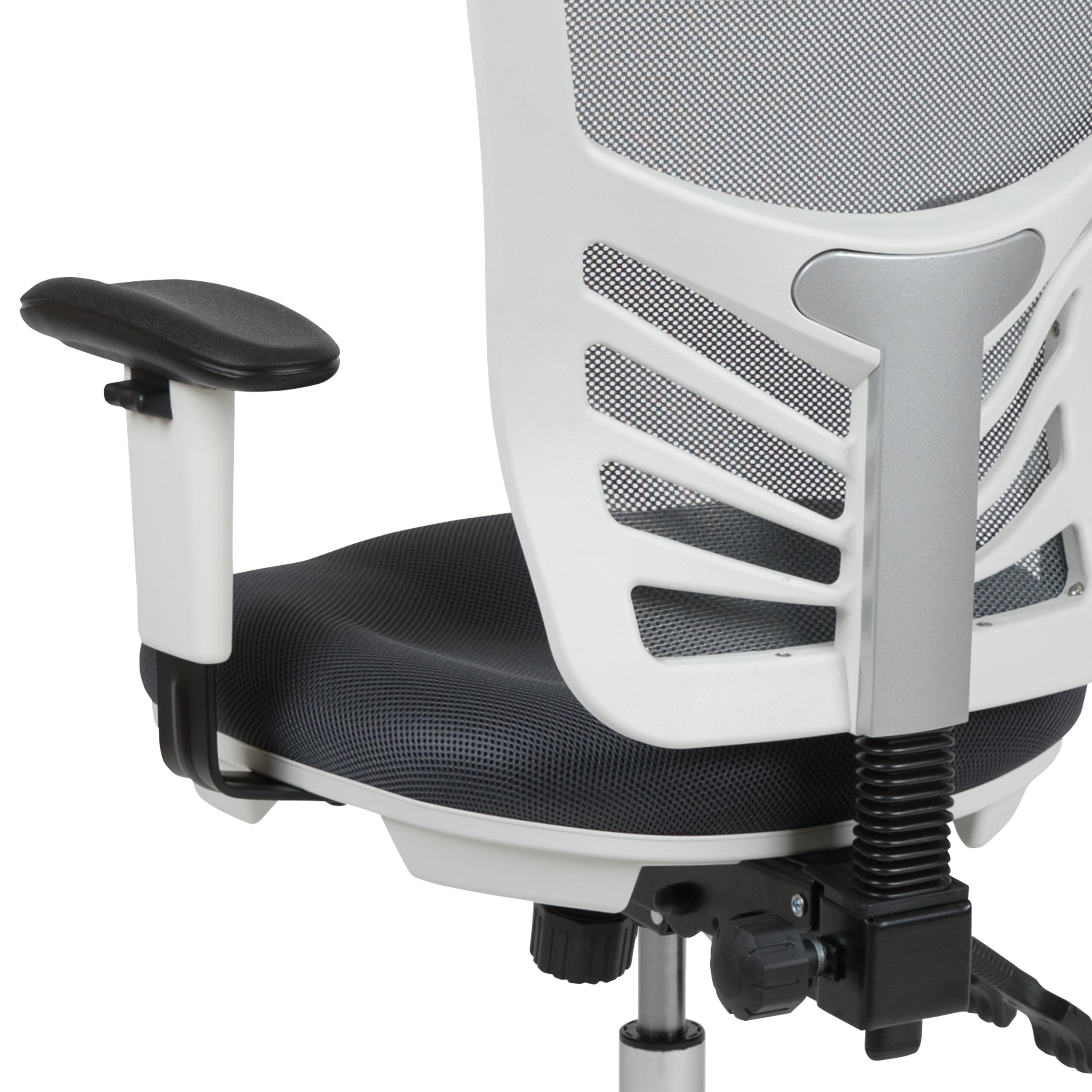 Flash Furniture Mid-Back Dark Gray Mesh Multifunction Executive Swivel Ergonomic Office Chair with Adjustable Arms and White Frame