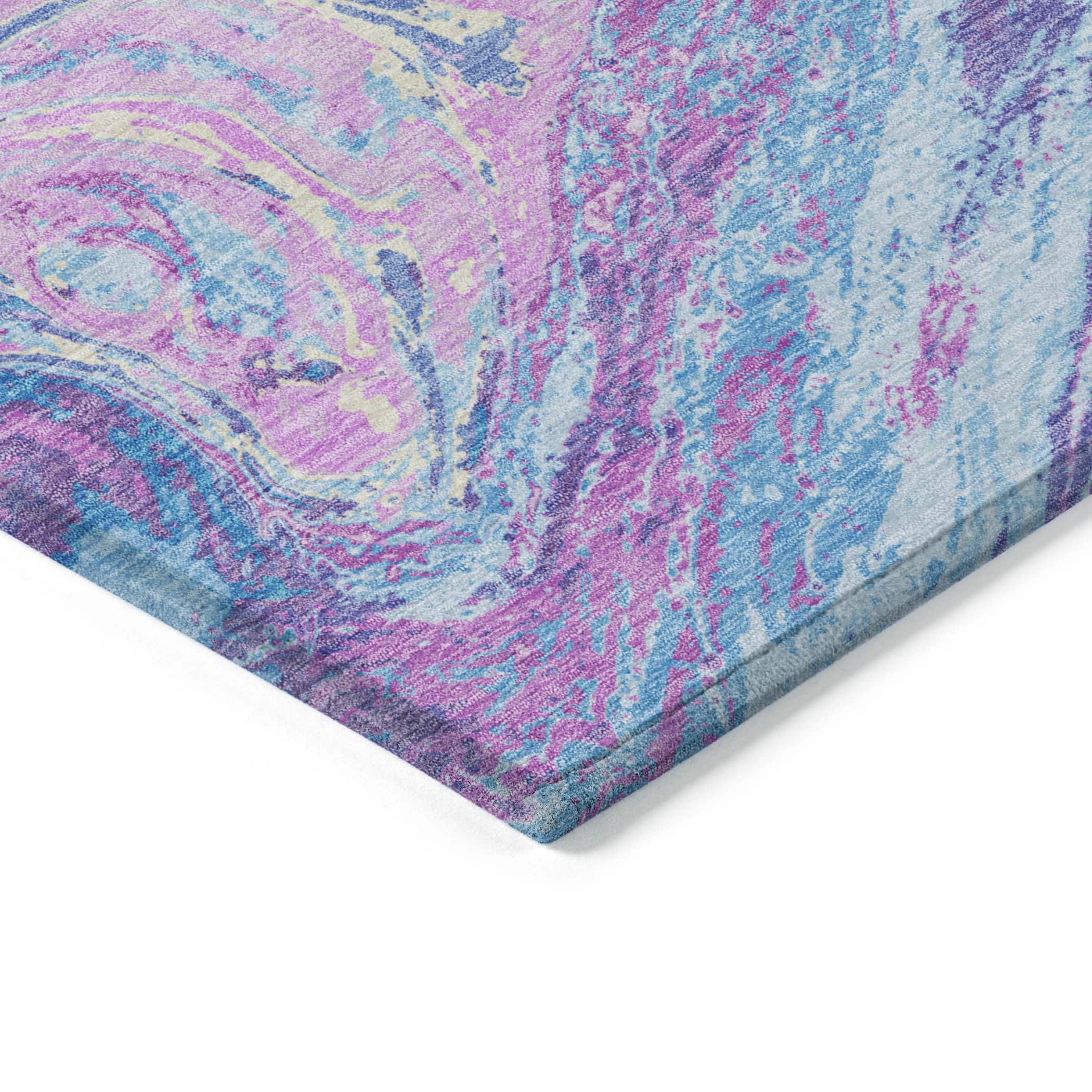 Sky Blue and Pink Abstract Synthetic 5' x 7' Washable Area Rug