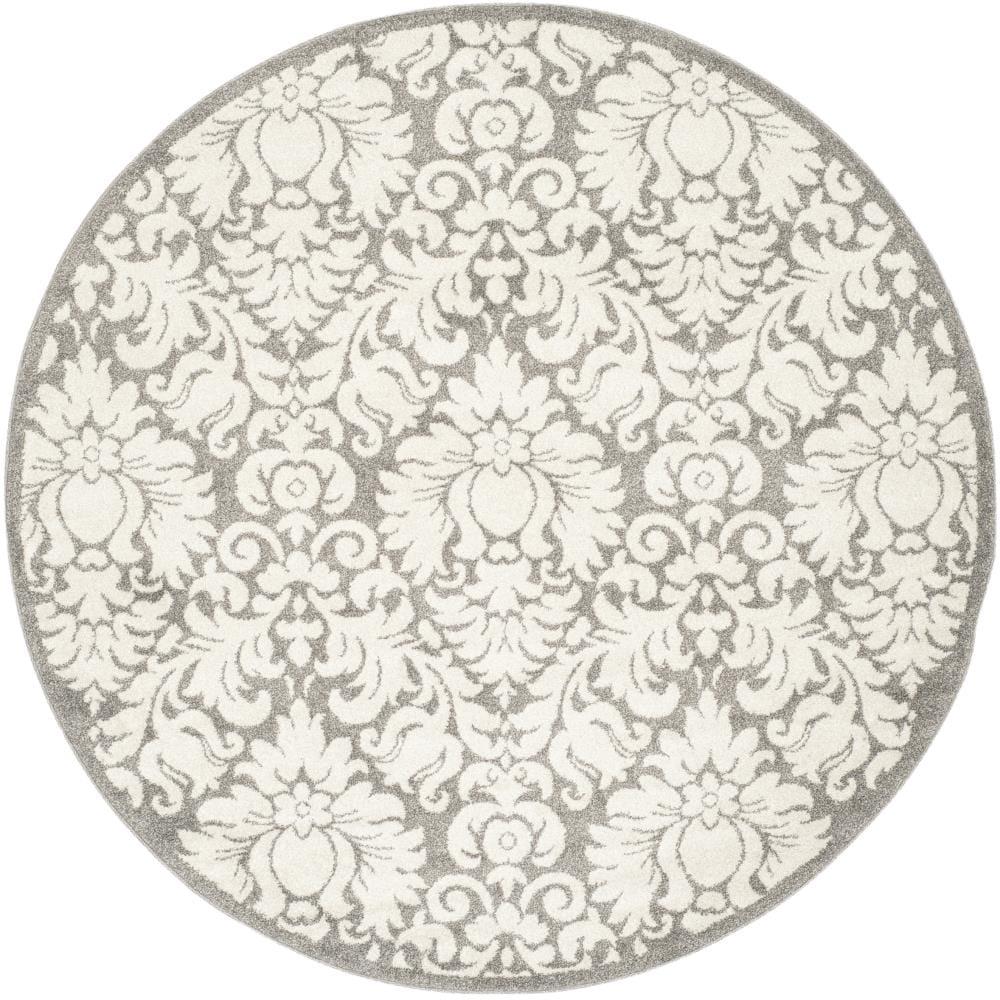 Amherst AMT427 Power Loomed Area Rug - Dark Grey/Beige - 7' Round - Safavieh.