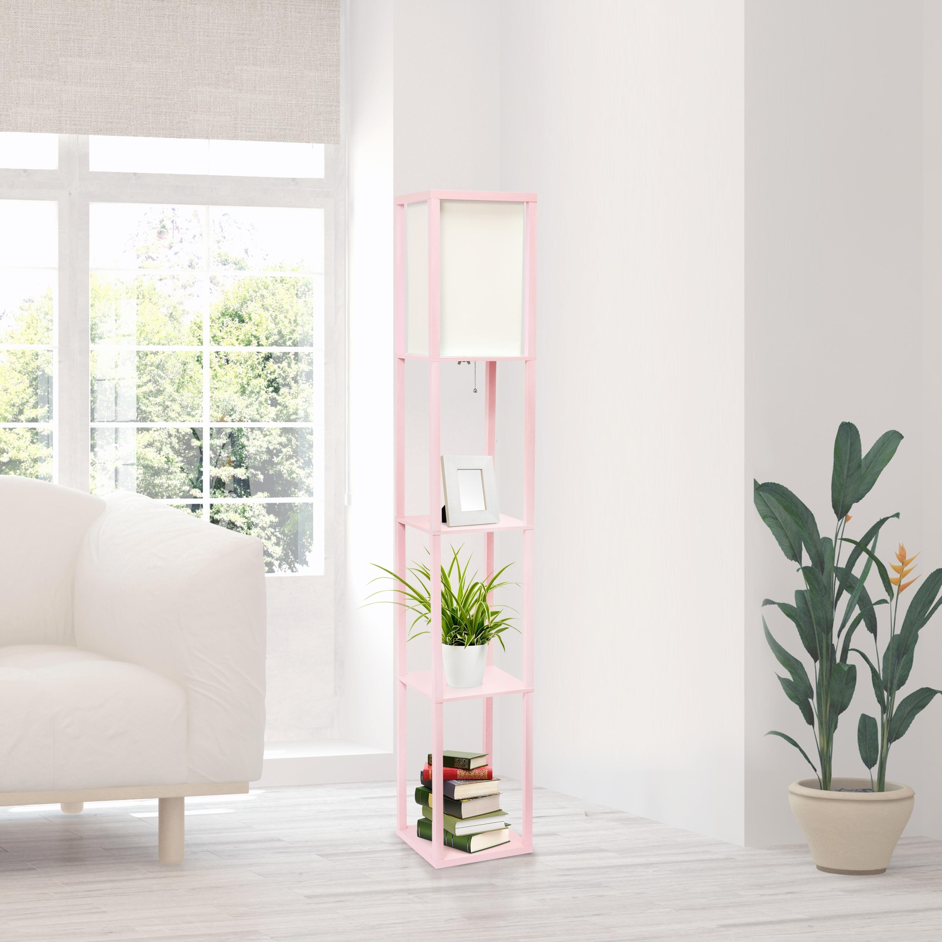 Column Shelf Floor Lamp with Linen Shade Light Pink - Lalia Home: ETL Listed, Pull Chain Switch