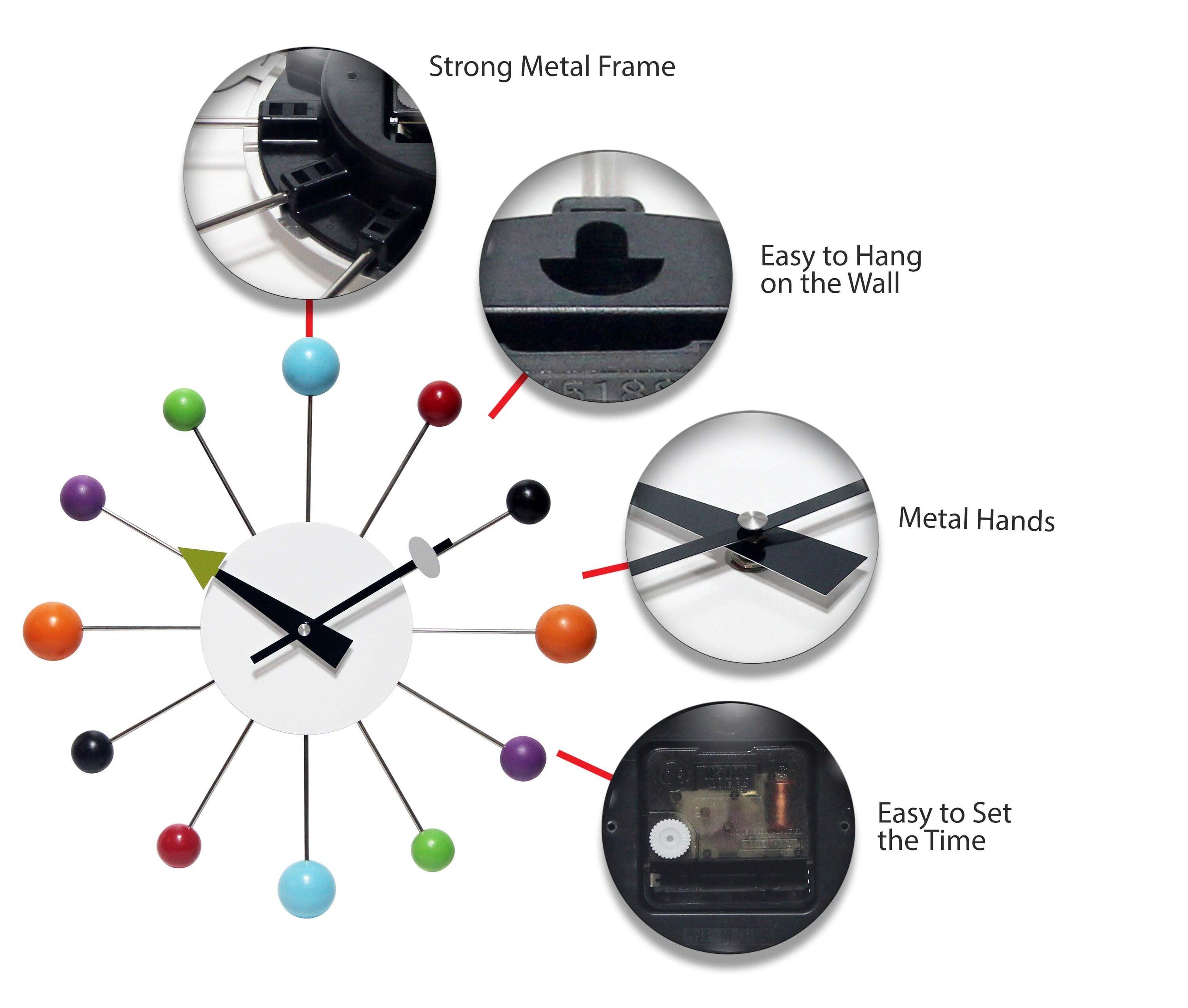 15" Orb Spoke Retro Wall Clock White - Infinity Instruments: Modern Analog Display, Indoor Use, Metal Frame