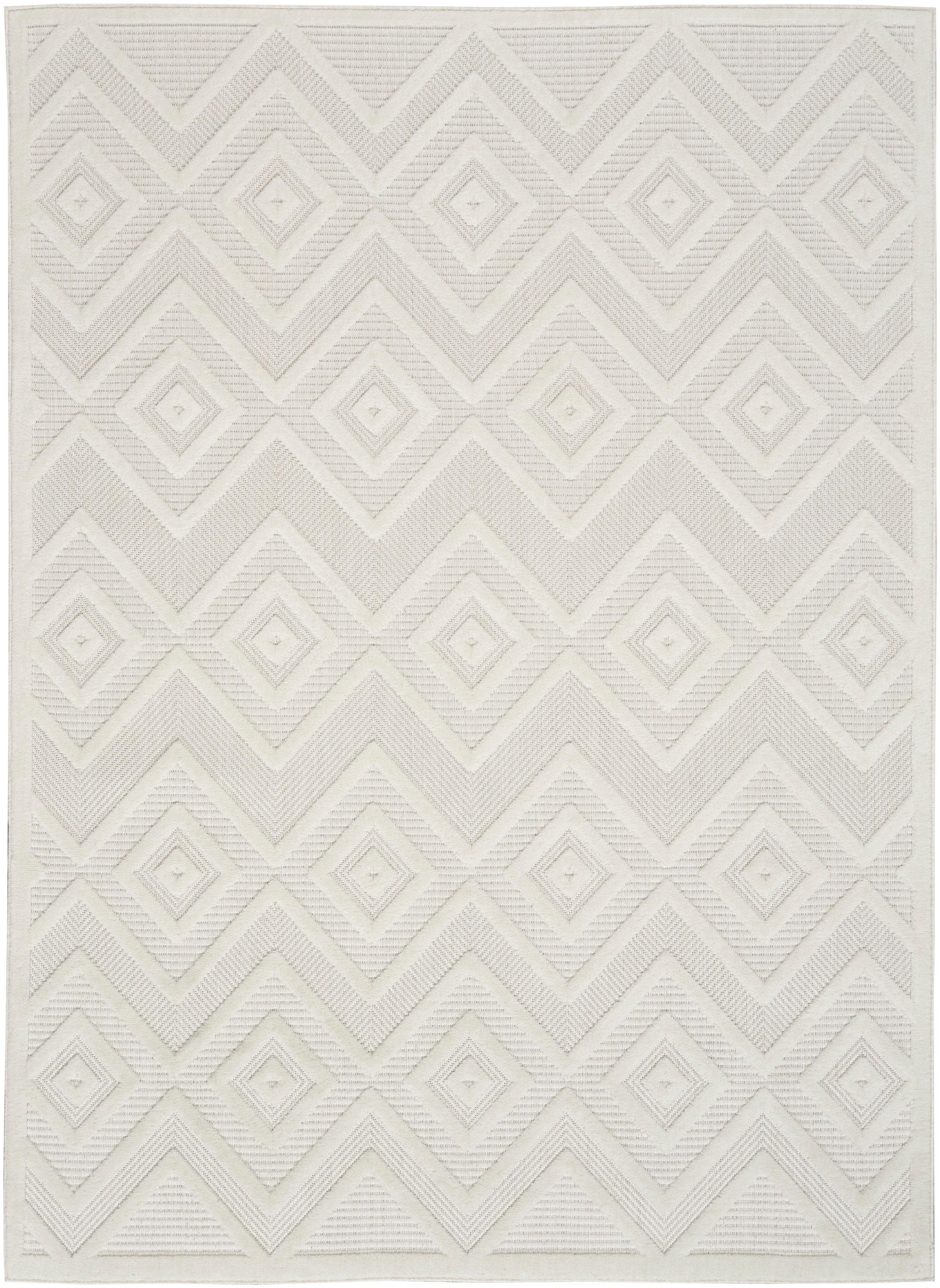 Nourison Versatile Diamond Geometric Flatweave Indoor Outdoor Area Rug Ivory/White 6' x 9'