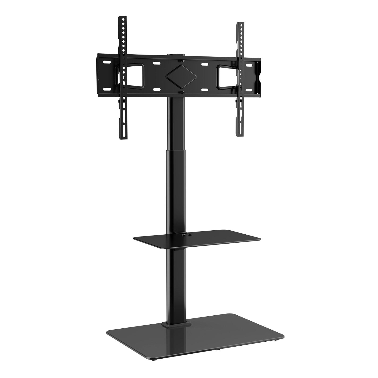 Black Adjustable TV Stand with Mount and Tempered Glass Base