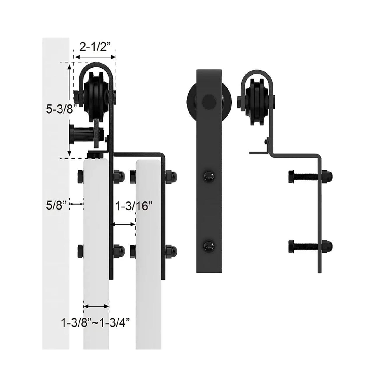 LAZ Single Bypass Double Door Barn Door Hardware Kit