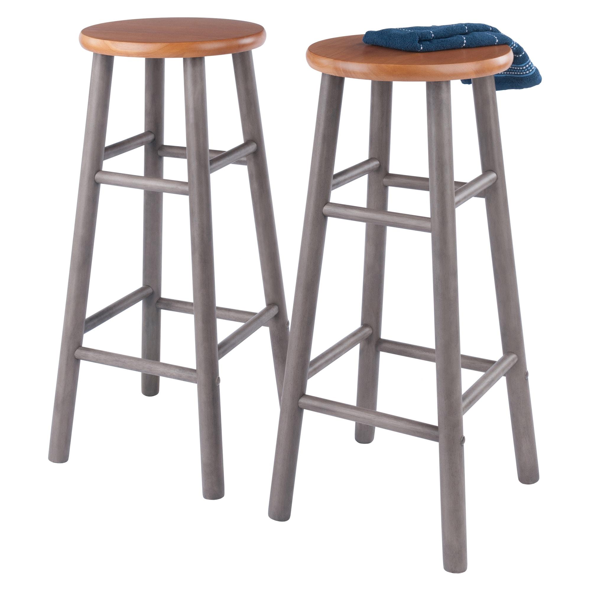 Winsome Wood Huxton 2-PC Bar Stools, Oyster Gray & Teak Finish