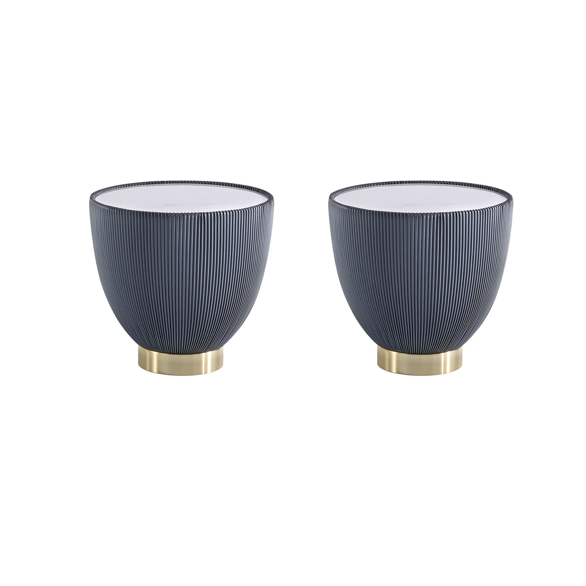 Manhattan Comfort Set of 2 Anderson Leatherette End Tables: Gold Metal Finish, No Assembly Required
