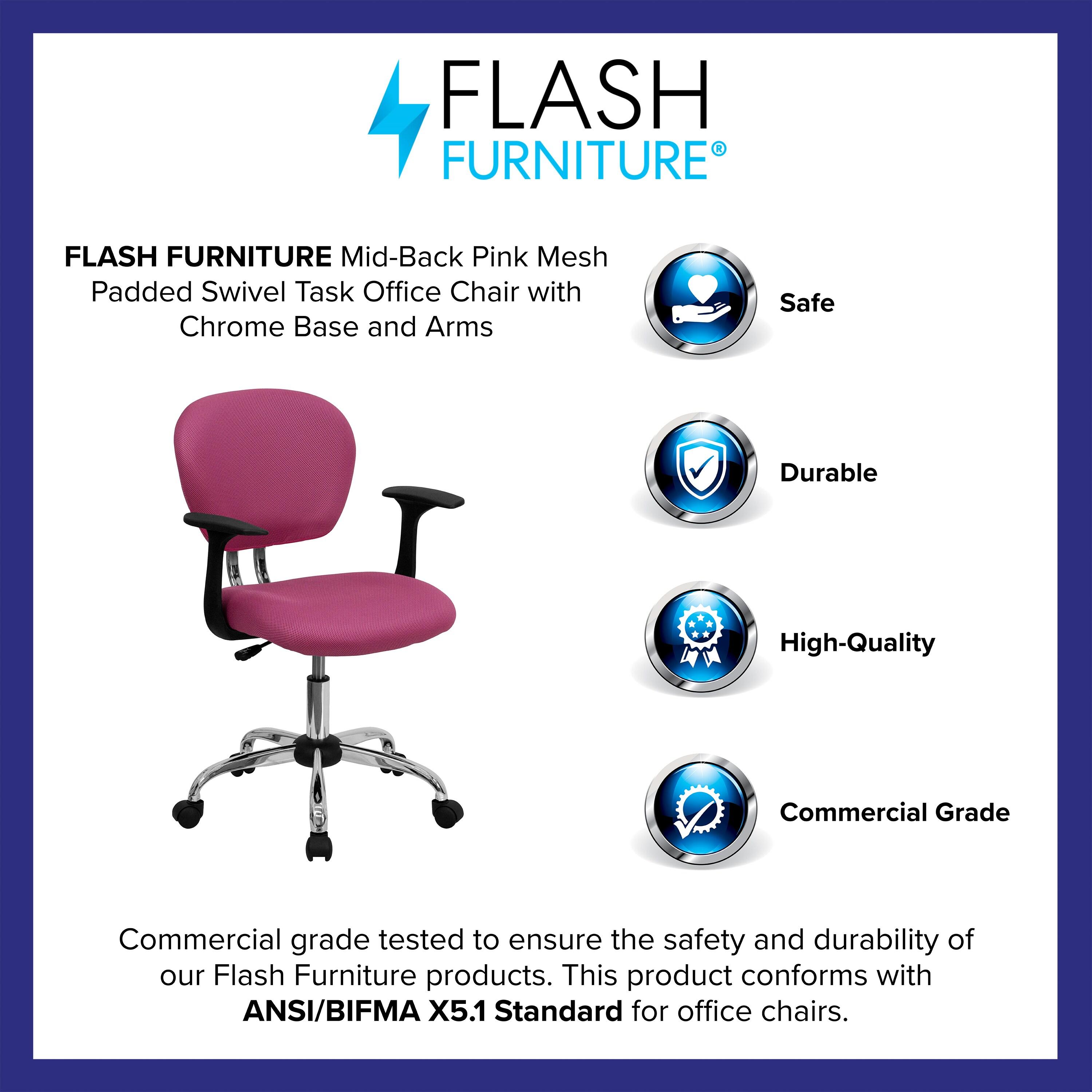 Swivel Mid-Back Pink Mesh Task Chair with Chrome Base