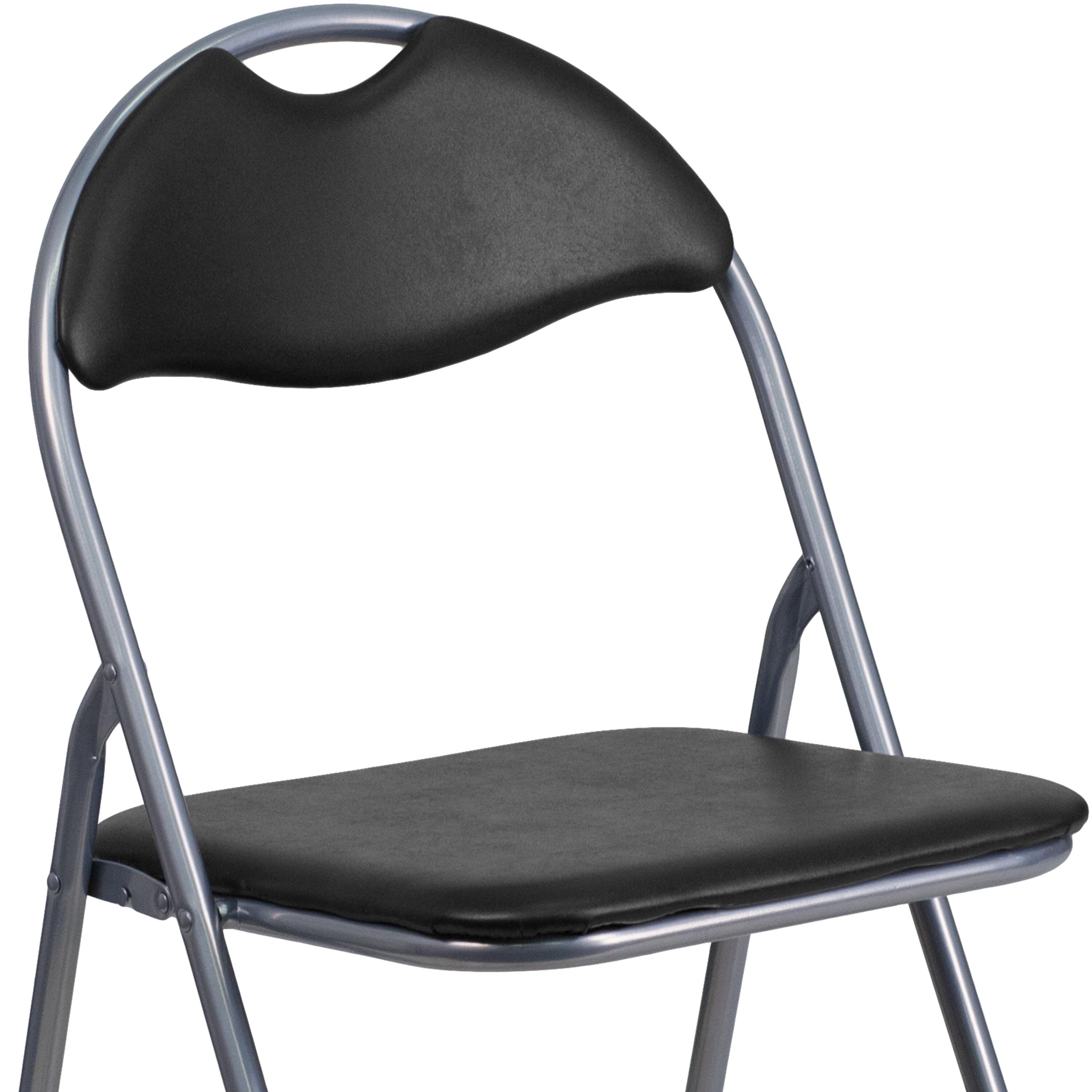 HERCULES Series Black Vinyl Metal Folding Chair With Carrying Handle