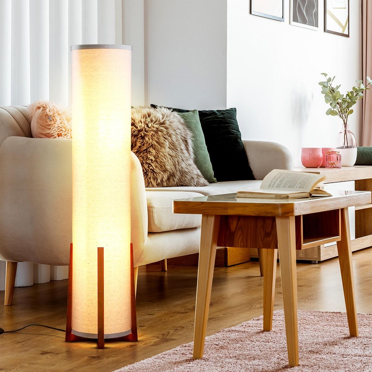 Parker 48 in. Farmhouse 2-Light LED Energy Efficient Floor Lamp with Beige Fabric Cylinder Shade