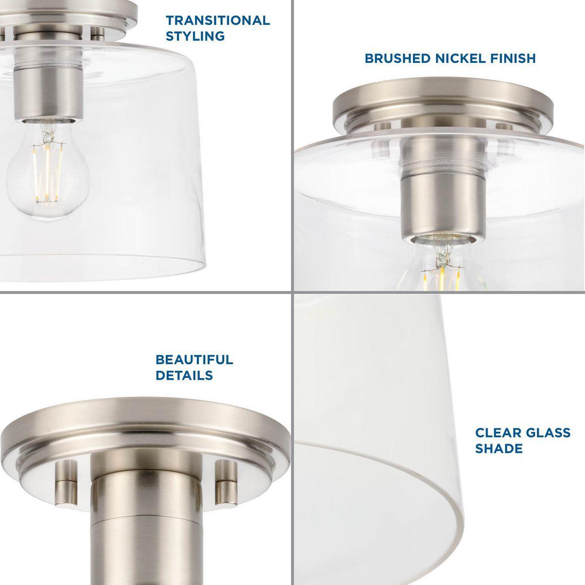 Progress Lighting, Adley Collection, 1-Light Flush Mount, Brushed Nickel, Clear Glass Shade