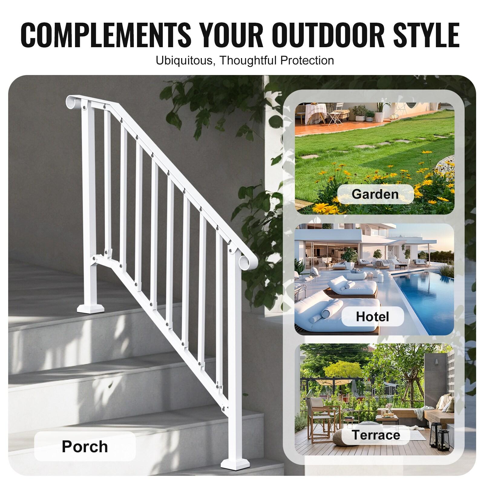 VEVOR Hand Rails for Outdoor Steps, Wrought Iron Railing, Porch And Stair Railing Kit