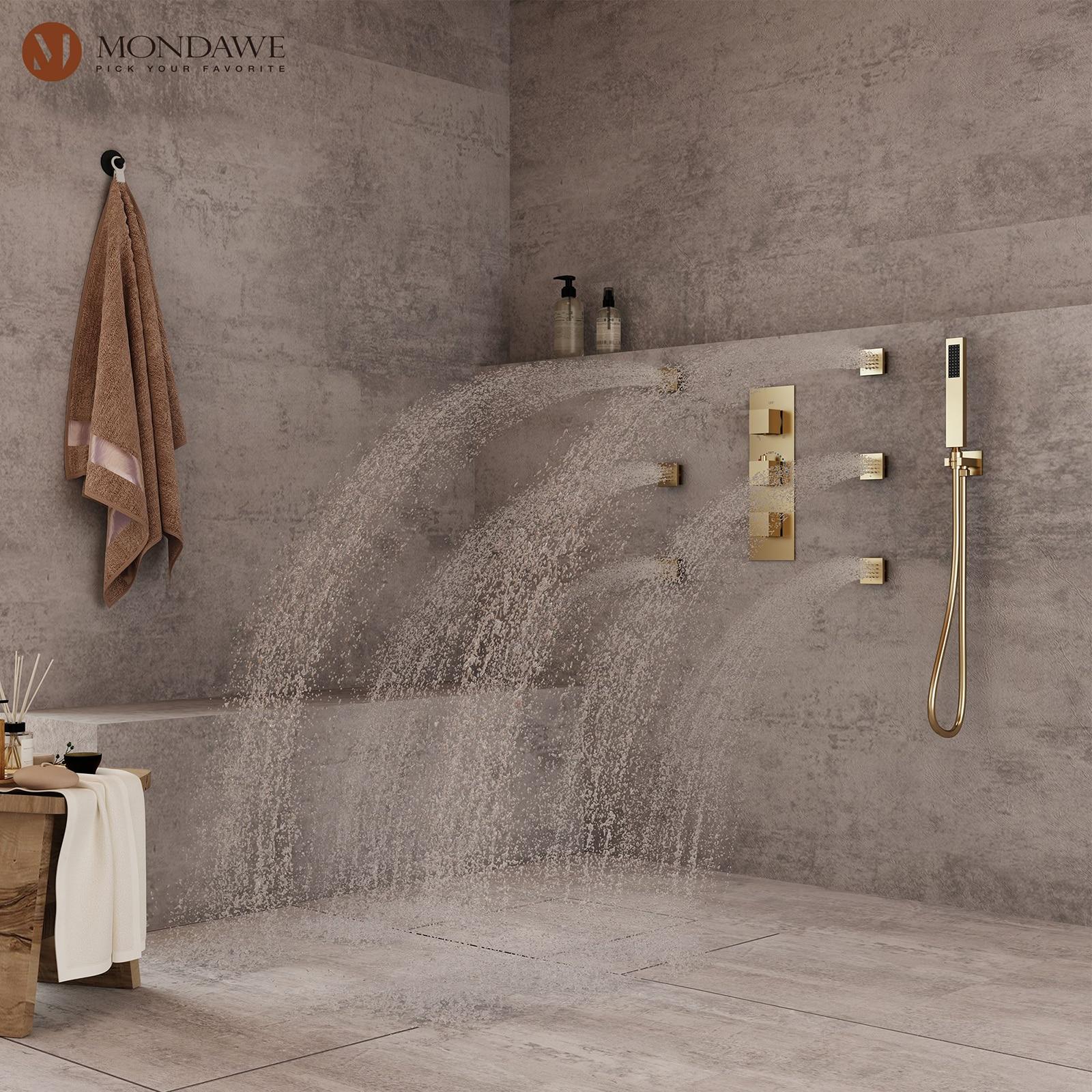 mondawe WF6310-12BG Herathena 3 Functions Ceiling Mounted Luxury Shower System with 6 Body Jets (Rough-in Valve Included)