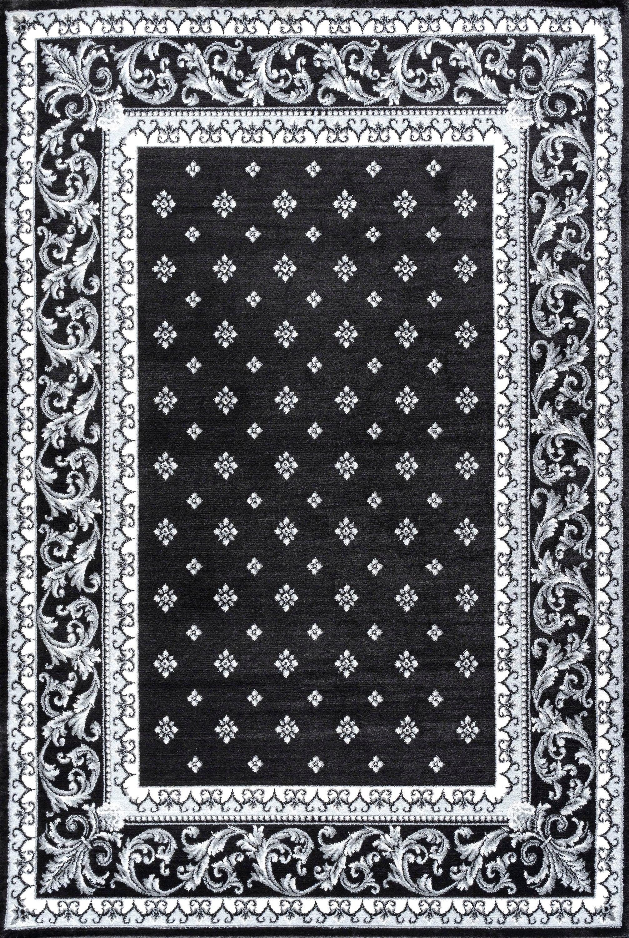 3'x 5' Acanthus French Border Area Rug, Black/Gray - JONATHAN Y