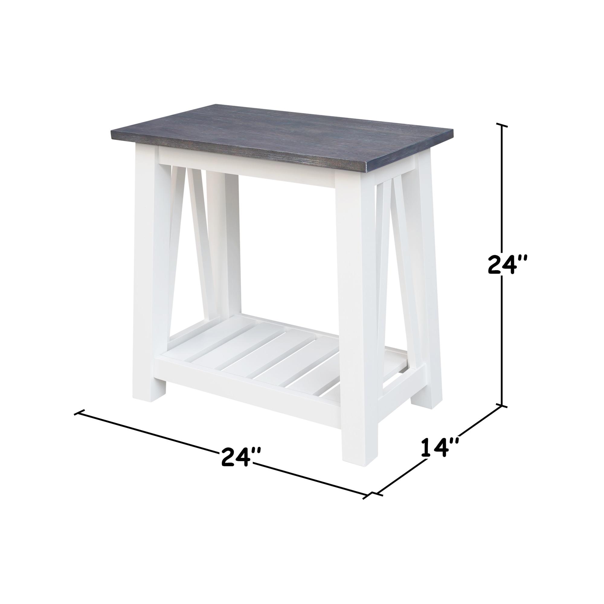 Surrey Side Table White/Heather Gray - International Concepts: Hardwood, Narrow, Fixed Shelf