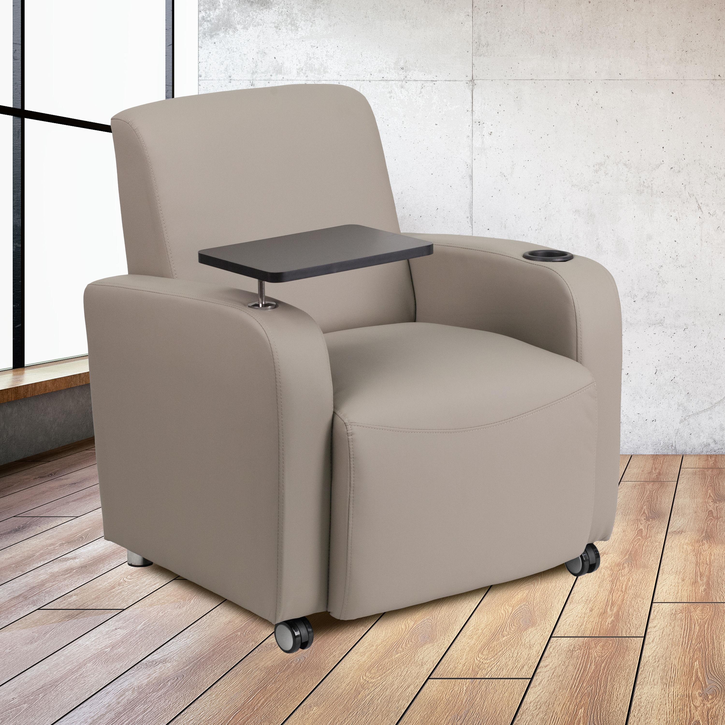 Flash Furniture LeatherSoft Guest Chair with Tablet Arm, Front Wheel Casters and Cup Holder