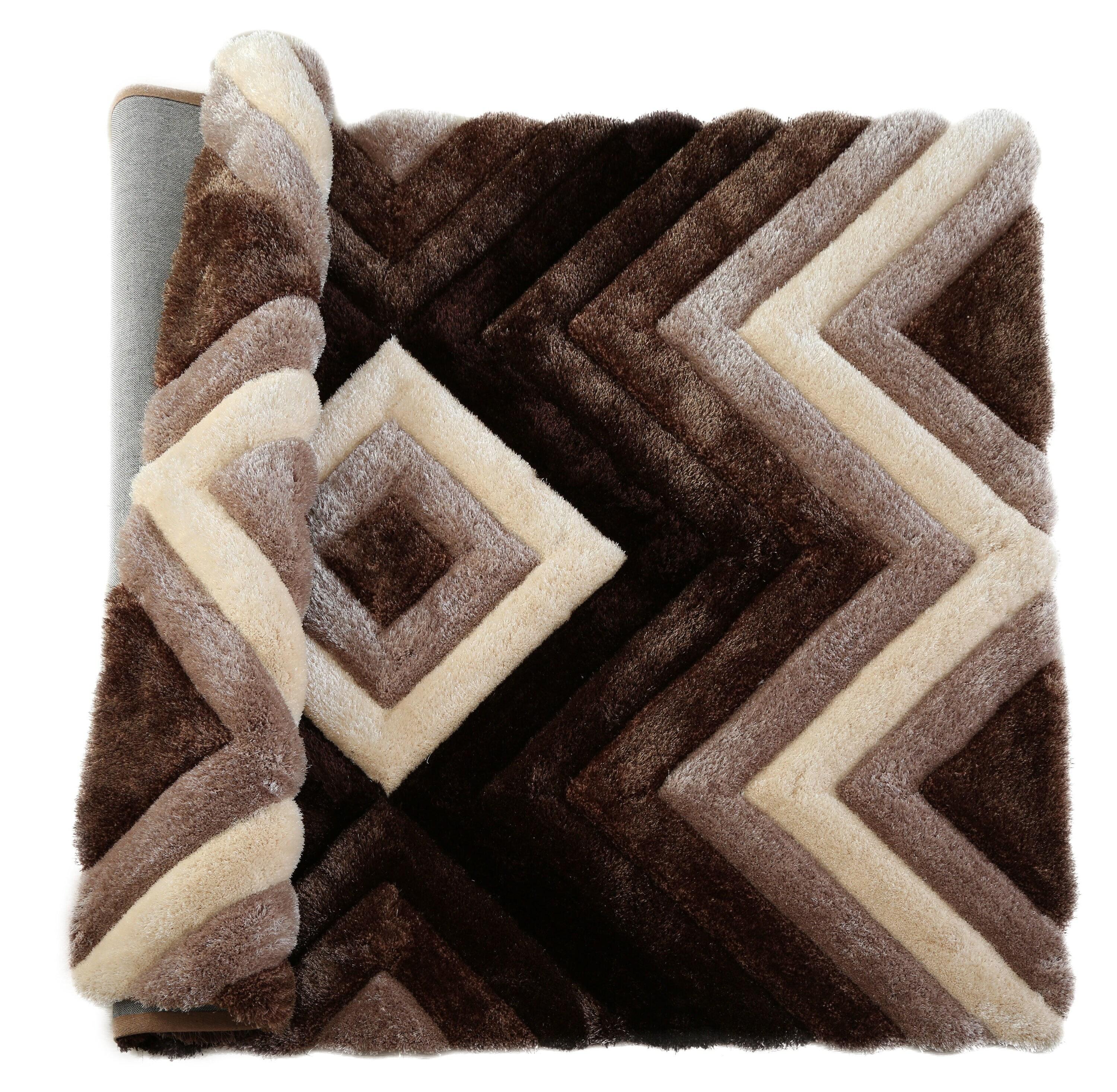 MDA Rug Imports Mateos Shag Collection Geometric Area Rug Brown 8' X 10' Geometric 8' x 10' Black,Tan,Beige Rectangle