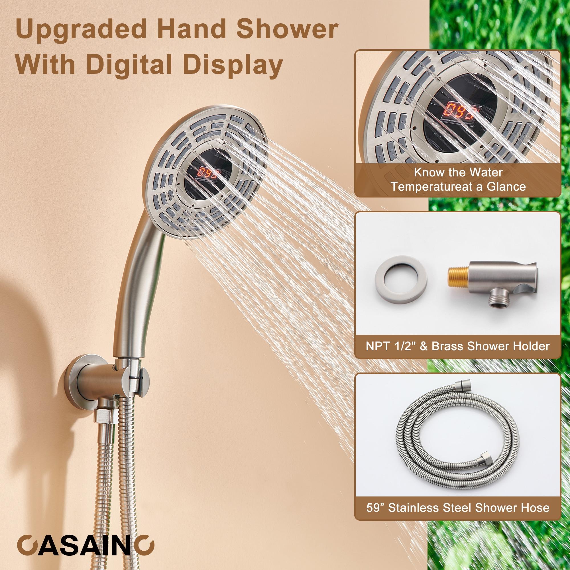 Thermostatic Rainfall Shower System with Rough in-Valve and Digital Display Handheld