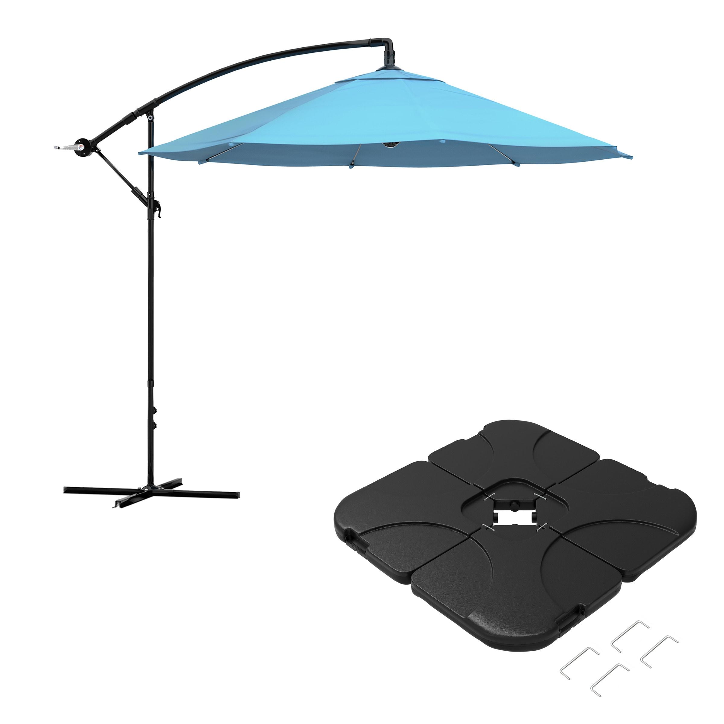 10-Foot Blue Aluminum Cantilever Patio Umbrella with Base