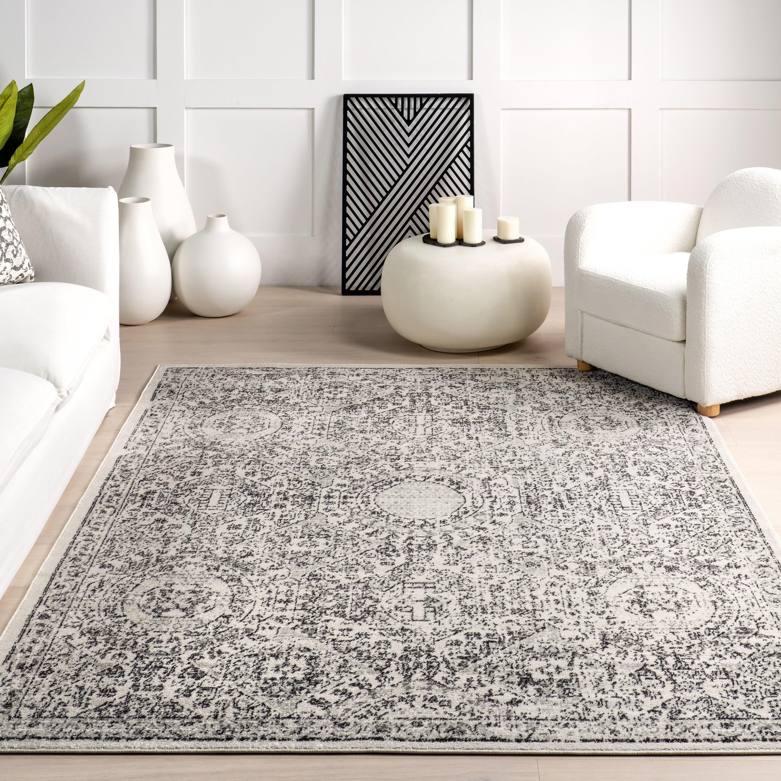 Reversible Gray Synthetic 8' x 10' Easy Care Area Rug
