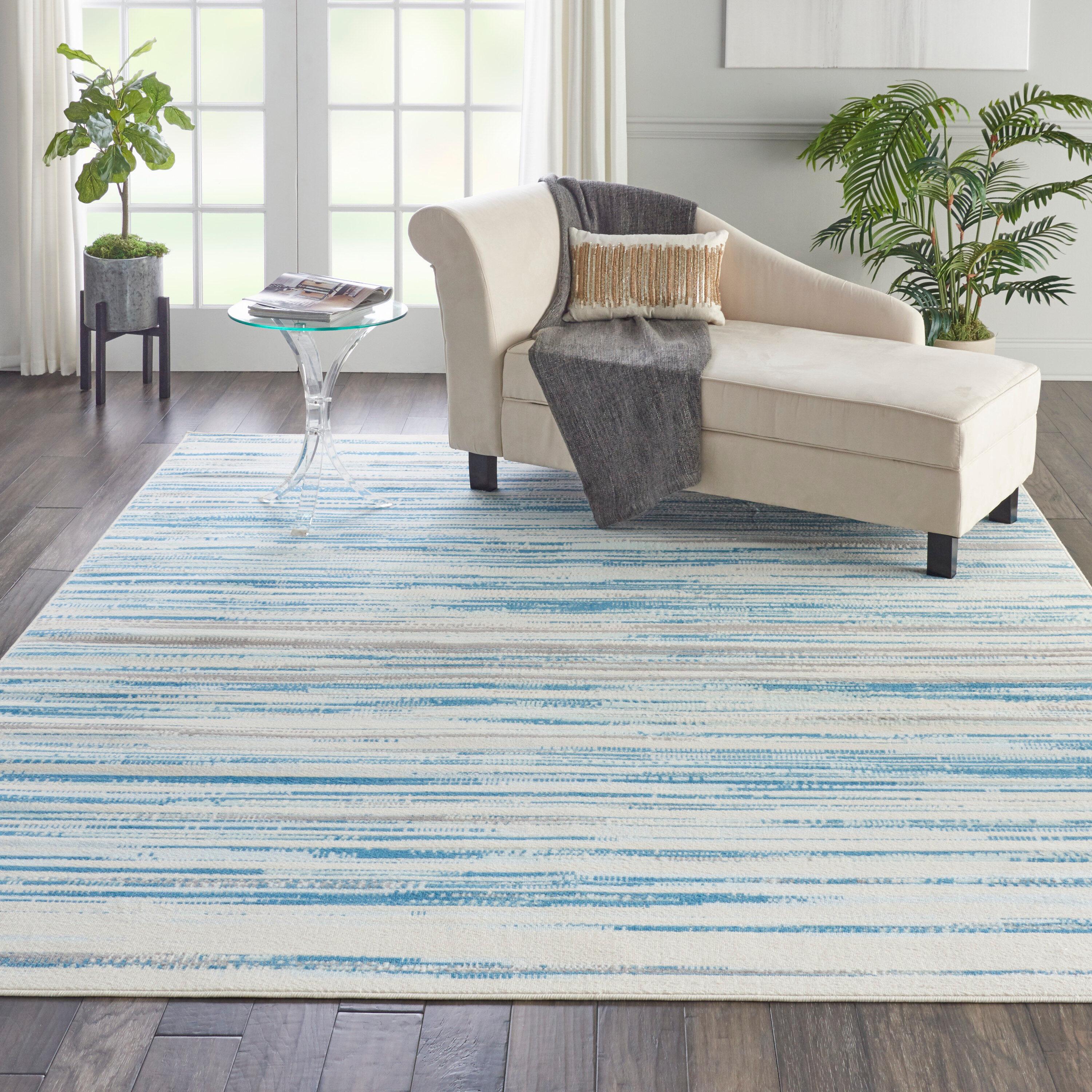 Nourison Jubilant 7'10" x 9'10" (8' x 10') Blue Area Rug Coastal Contemporary Striped by Nourison