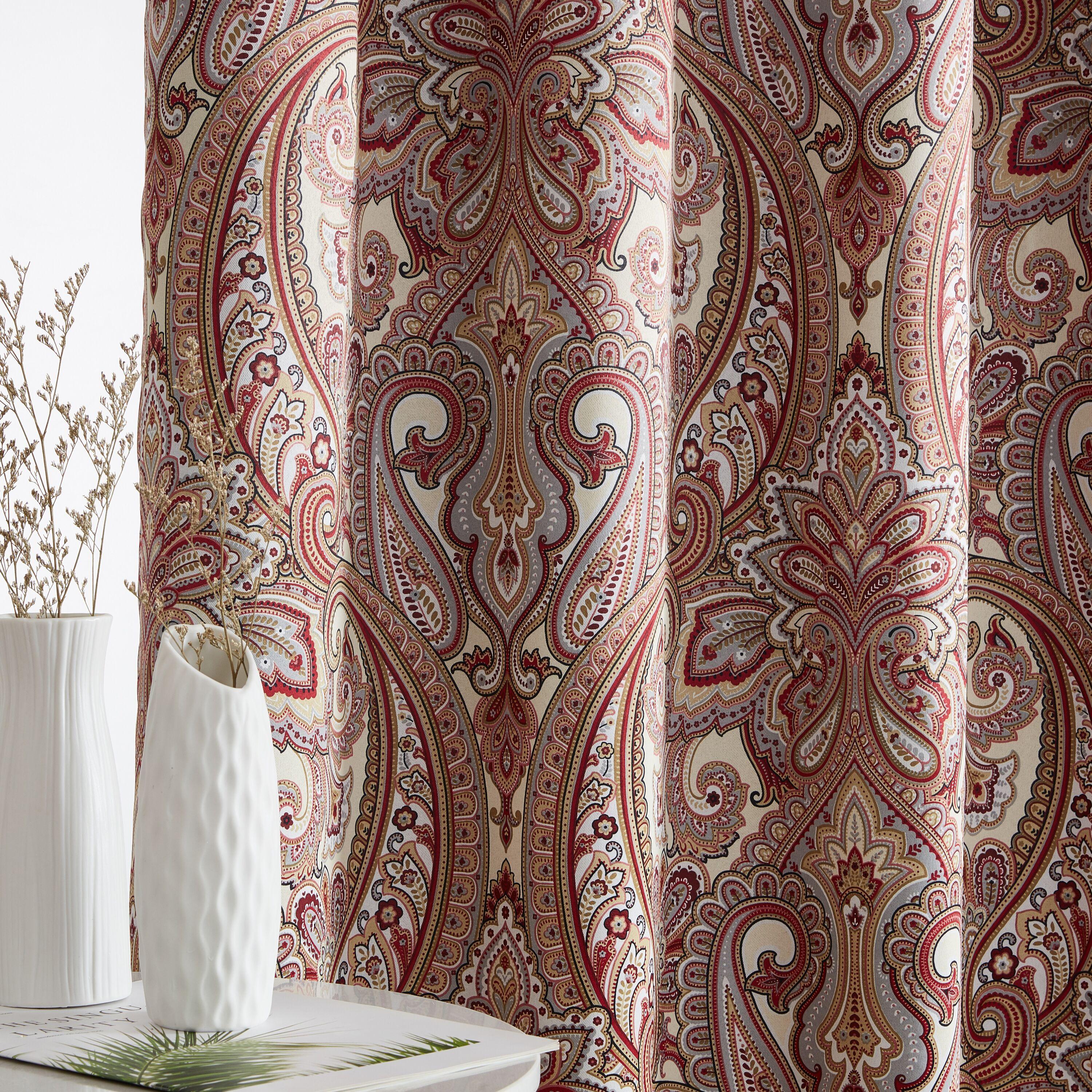 HLC.ME Paris Paisley Decorative Print Damask Pattern Light Reducing Grommet Window Curtain Panels for Bedroom, Set of 2 - Spice, 50 W x 84 L