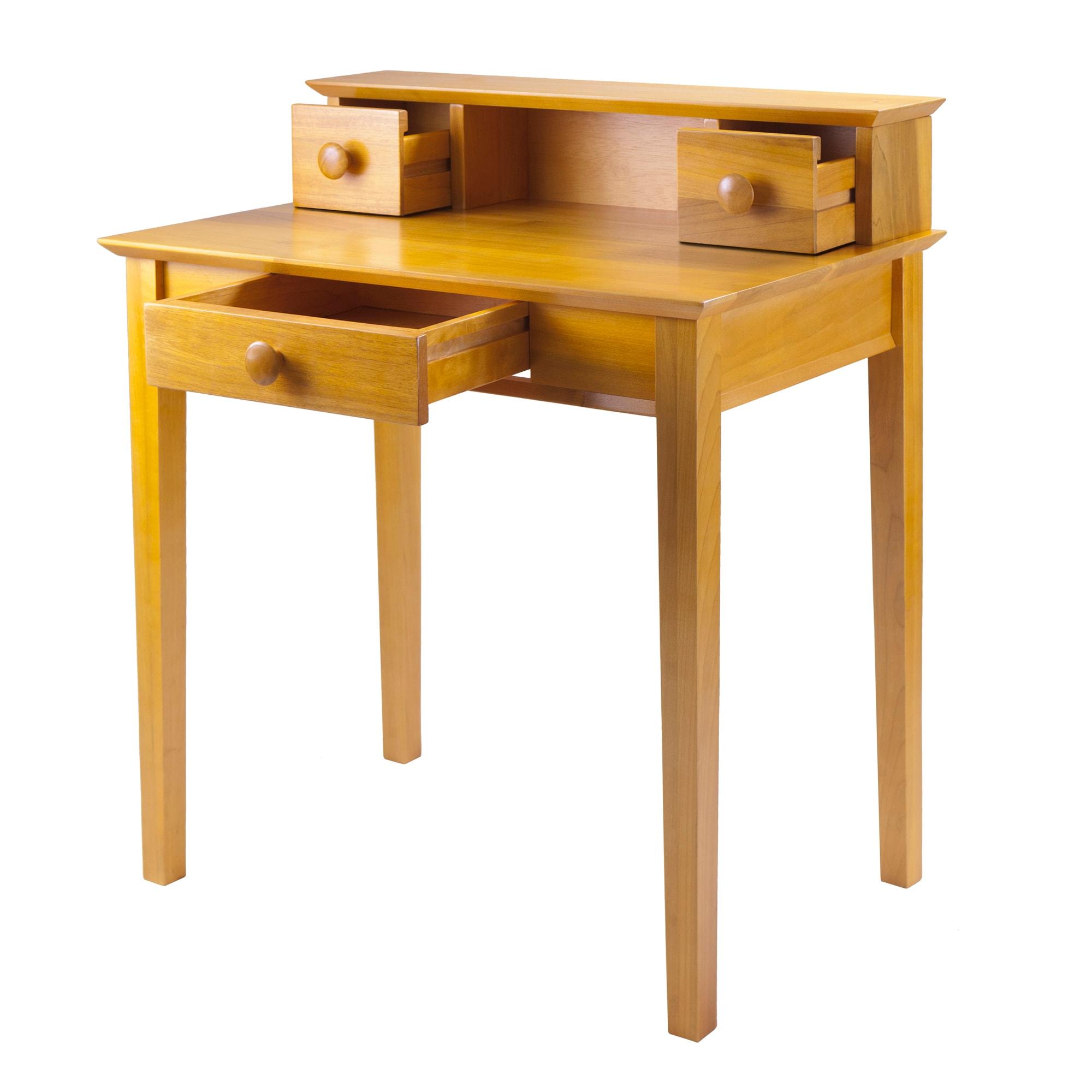 Studio Writing Desk with Hutch Honey Brown - Winsome: Mid-Century Modern, Home Office Furniture, Space-Saving Design