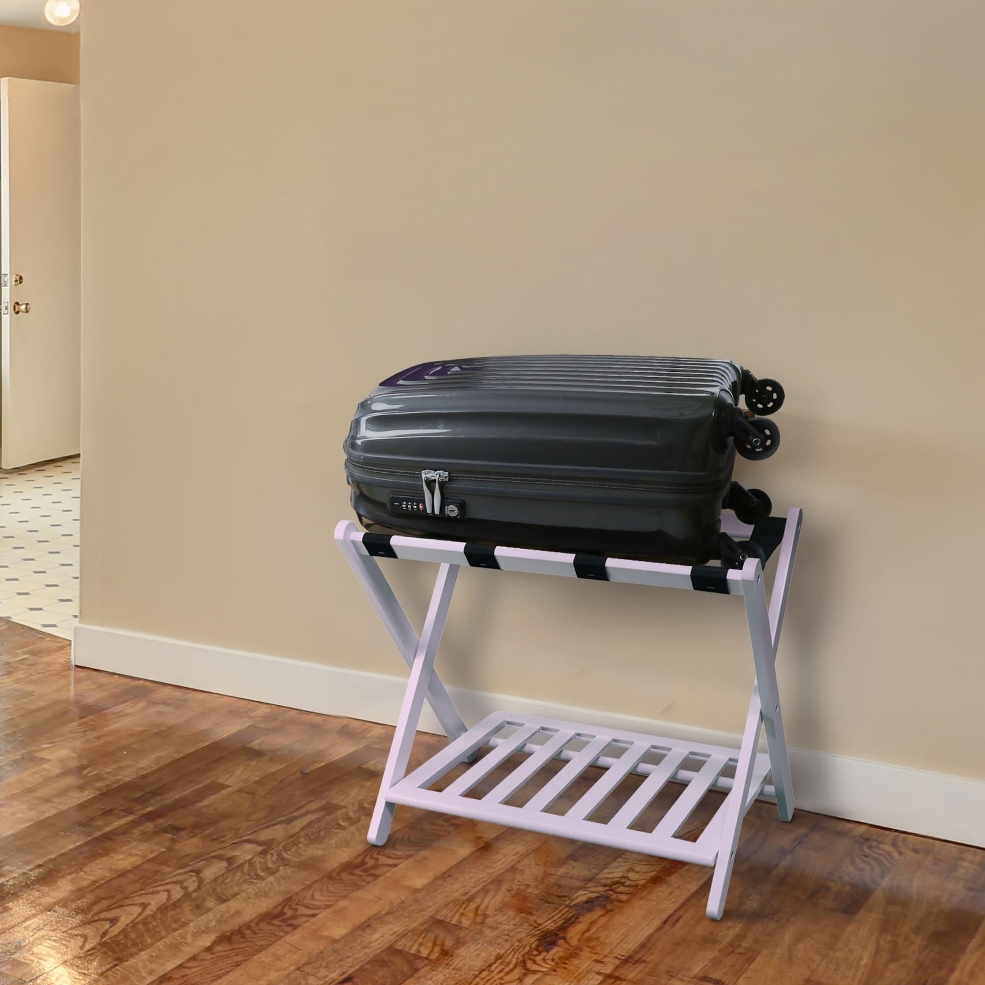 Luggage Rack with Shelf White : Hotel-Style, Folding, No Assembly Required