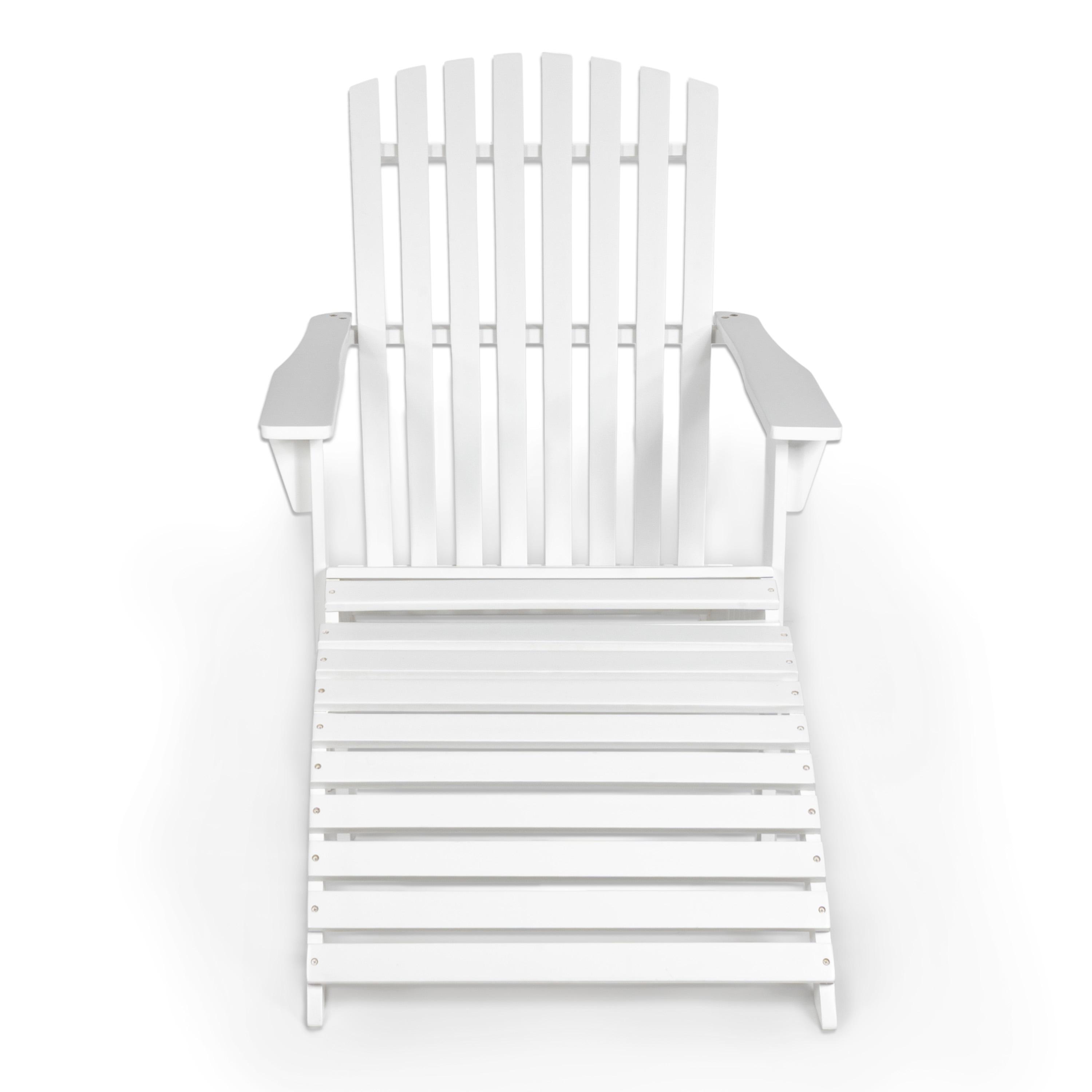 Saranac 2-Piece Traditional Rustic Acacia Wood Adirondack Chair with Detachable Ottoman, White - JONATHAN Y