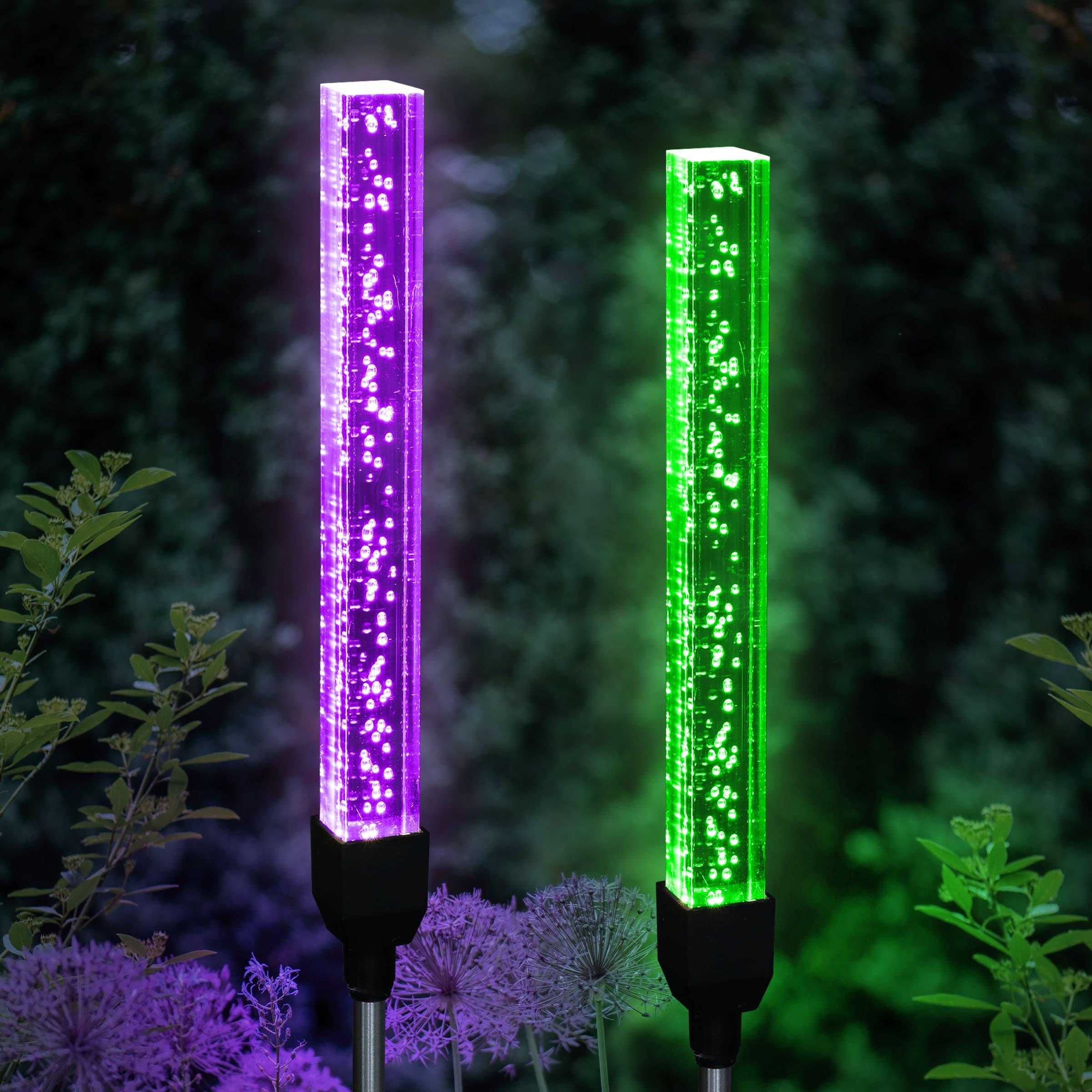 Exhart Solar Suspended Bubble Acrylic Square Garden Stakes with Color Changing LEDs, 2 by 29.5 Inches (Set of 2)