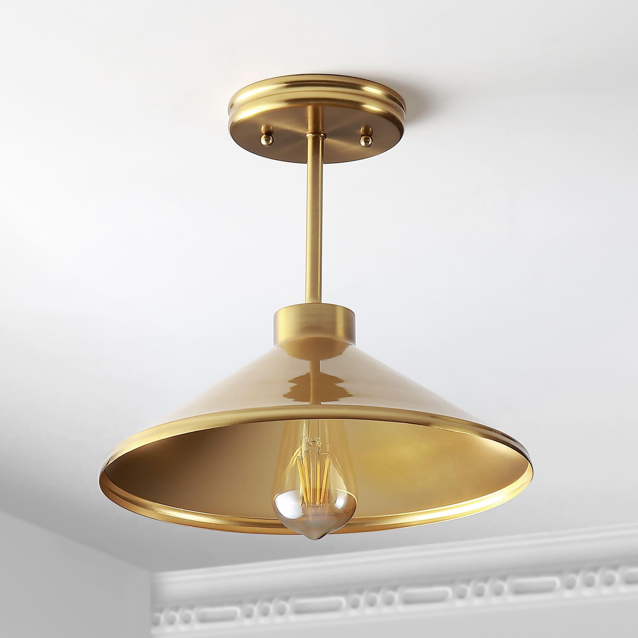 Cisco 11.75" Iron Modern Farmhouse LED Semi Flush Mount, Brass Gold