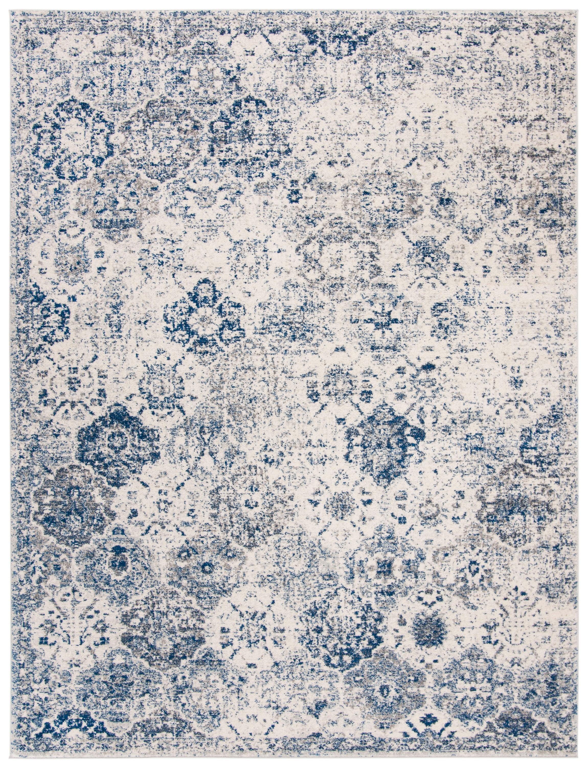 SAFAVIEH Madison Judith Distressed Area Rug, White/Royal Blue, 12' x 15'