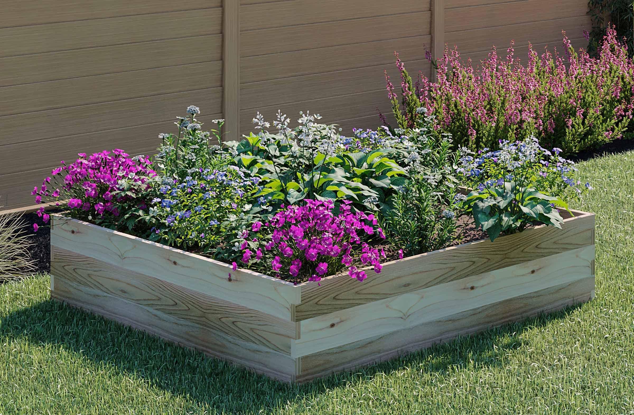 CedarCraft Ground Cedar Planter Square Outdoor Garden Bed Natural 45"x45"x10.5"