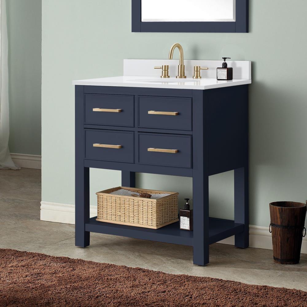 Brooks Navy Blue 31'' Transitional Single Sink Vanity with White Engineered Stone Top