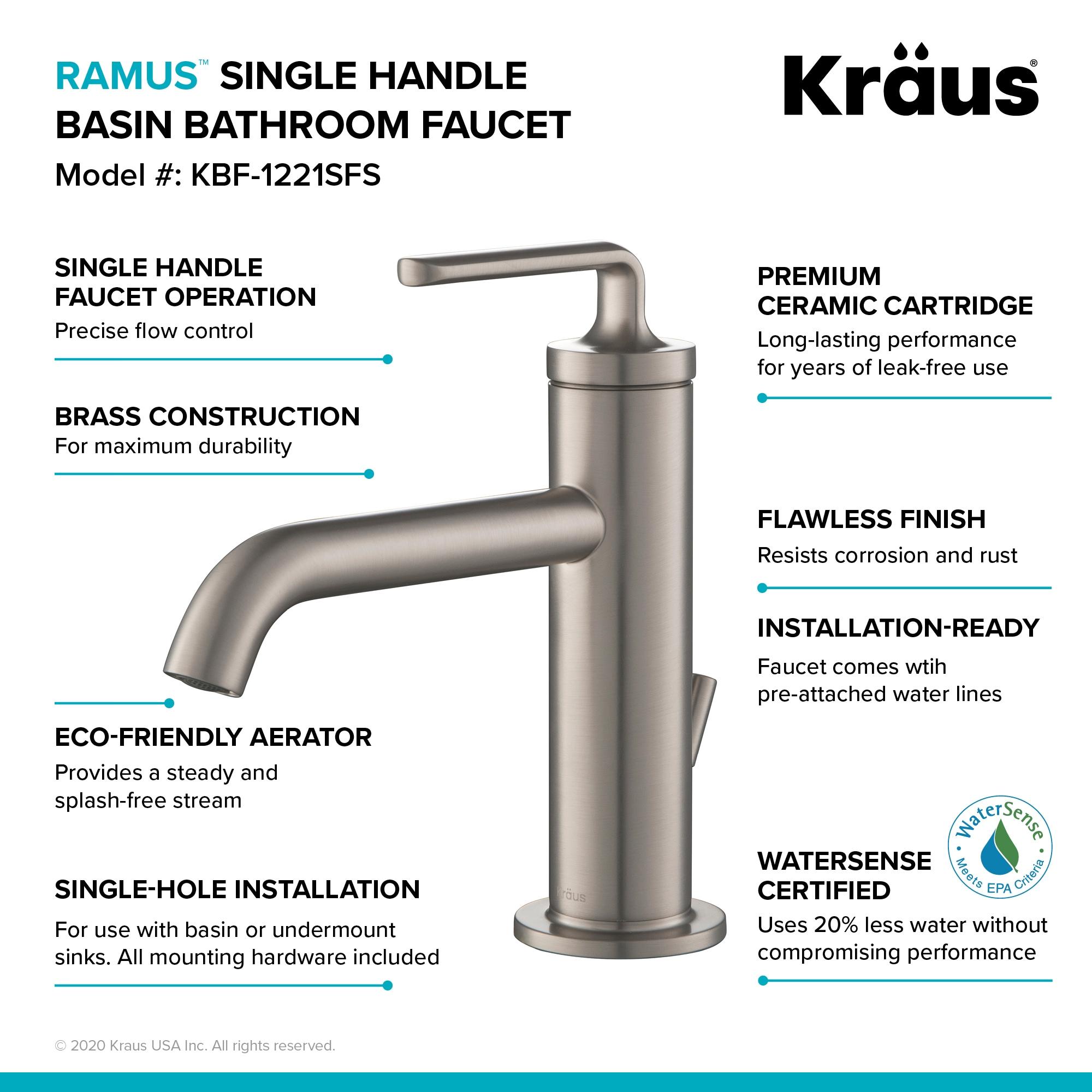KRAUS Ramus Single Handle Bathroom Sink Faucet with Lift Rod Drain