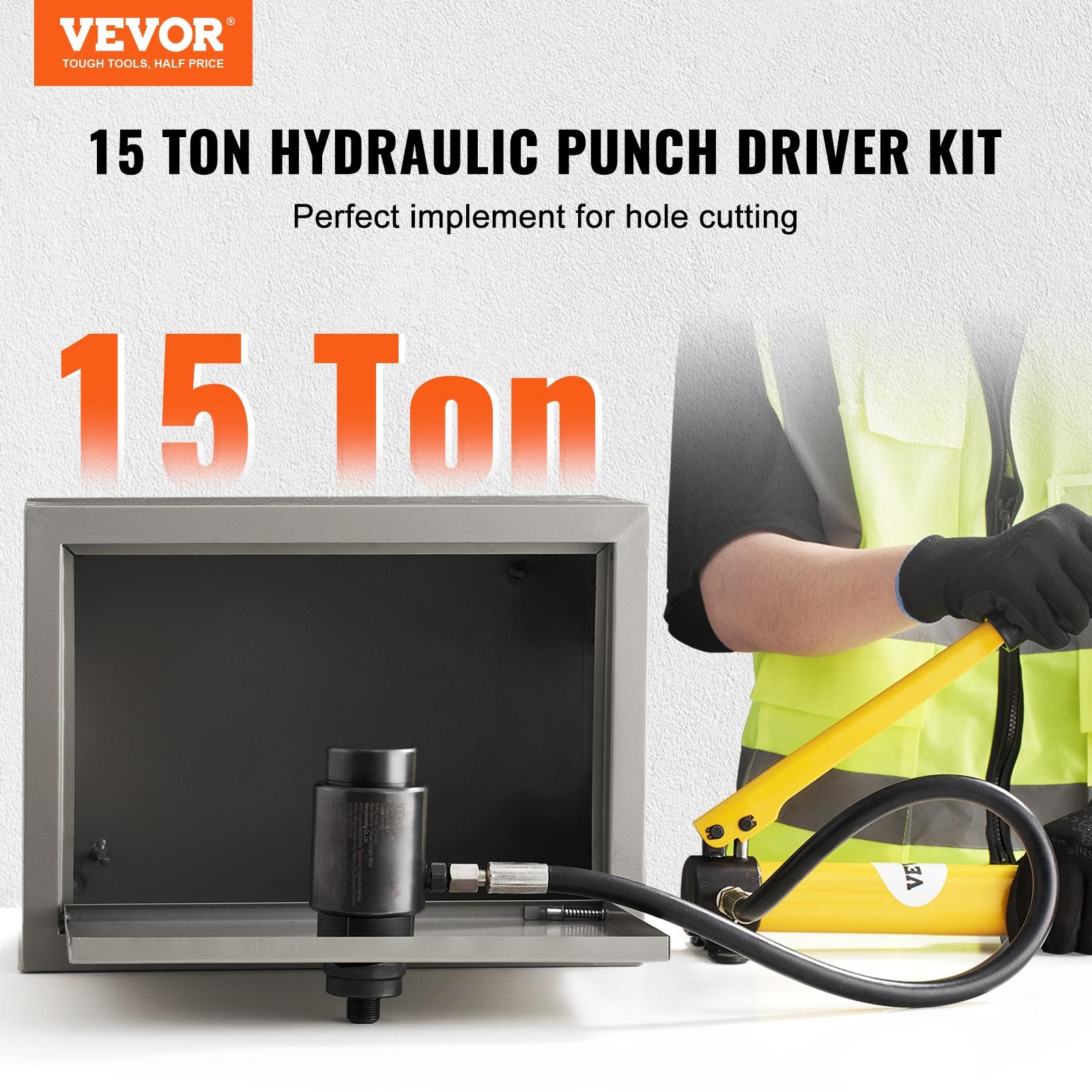 VEVOR Hydraulic Knockout Punch Kit, 10 Ton 1/2" to 2" Conduit Hole Cutter Set, KO Tool Kits with Puncher 6 Piece, Metal Sheet Driver Tools, Yellow