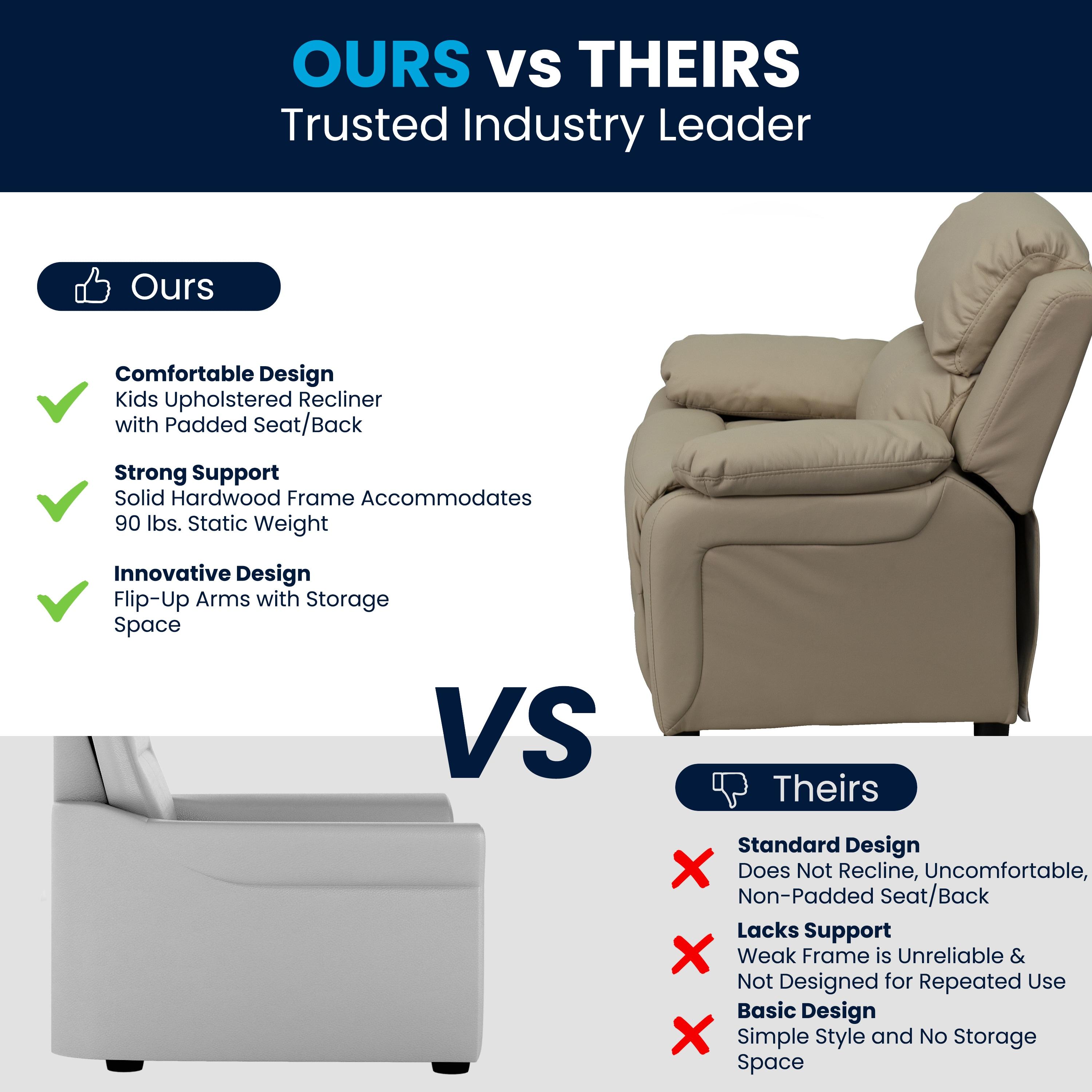 Flash Furniture Charlie Deluxe Padded Contemporary Beige Vinyl Kids Recliner with Storage Arms