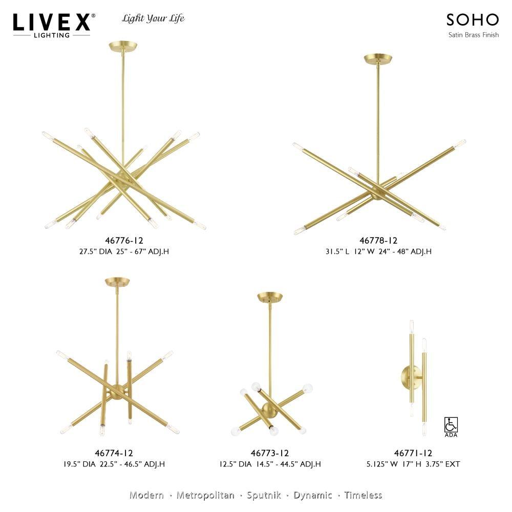 Soho Satin Brass 8-Light Linear Chandelier with Crystal Accents