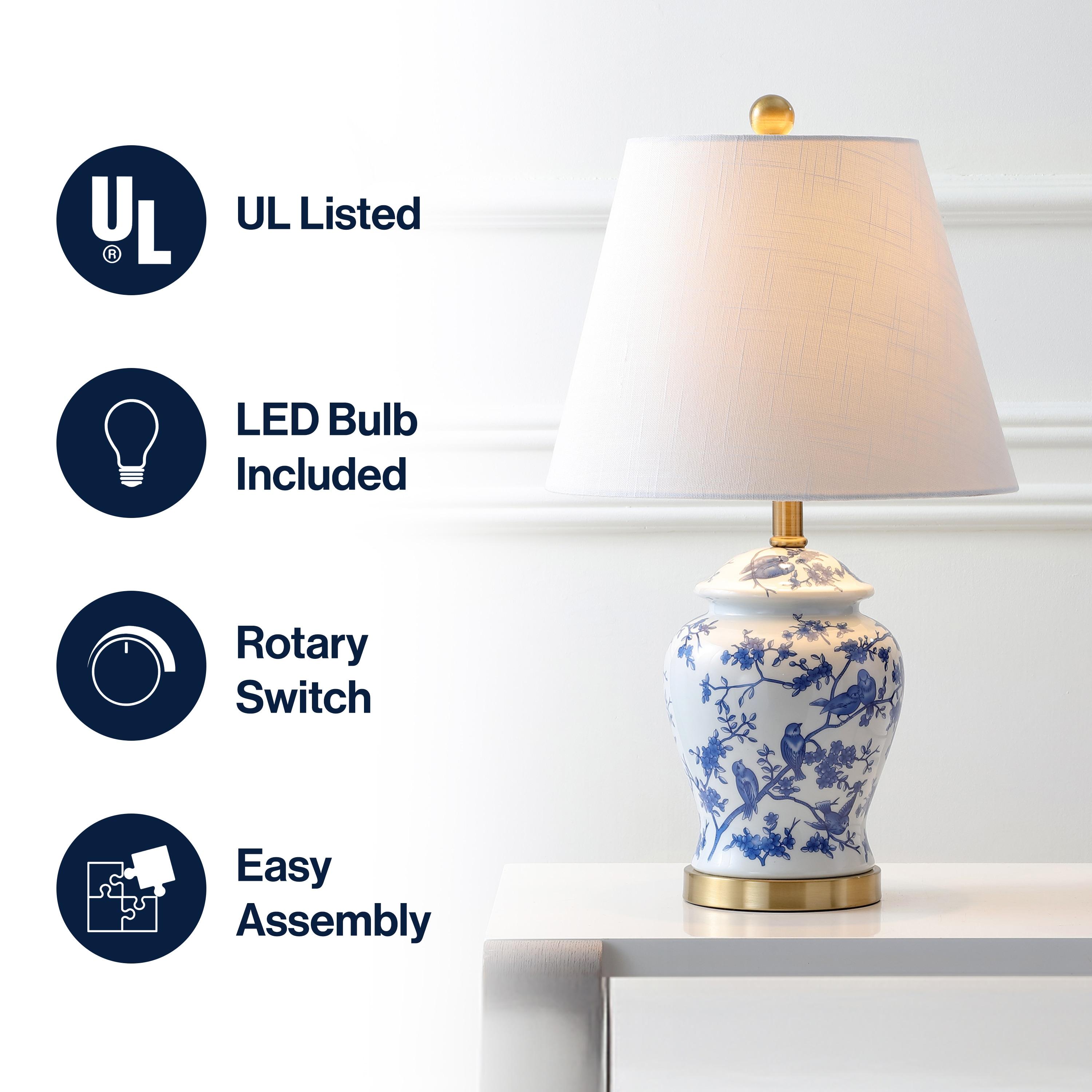 JONATHAN Y Penelope 22" French Country Cottage Ceramic/Iron Chinoiserie Ginger Jar LED Table Lamp, Navy/White