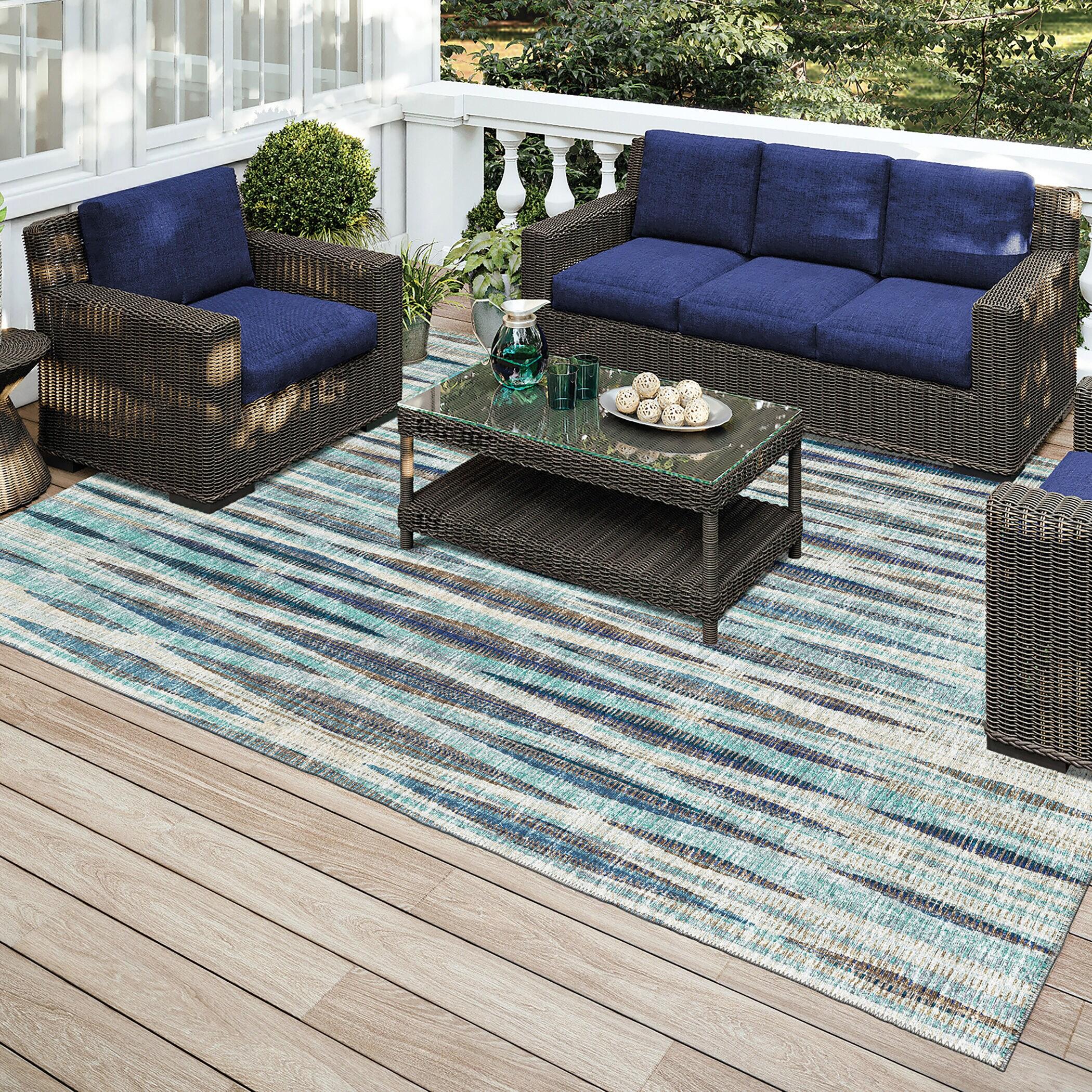 Addison Rugs Indoor/Outdoor Waverly Modern Stripes Washable Rug 8' x 10' - Ocean