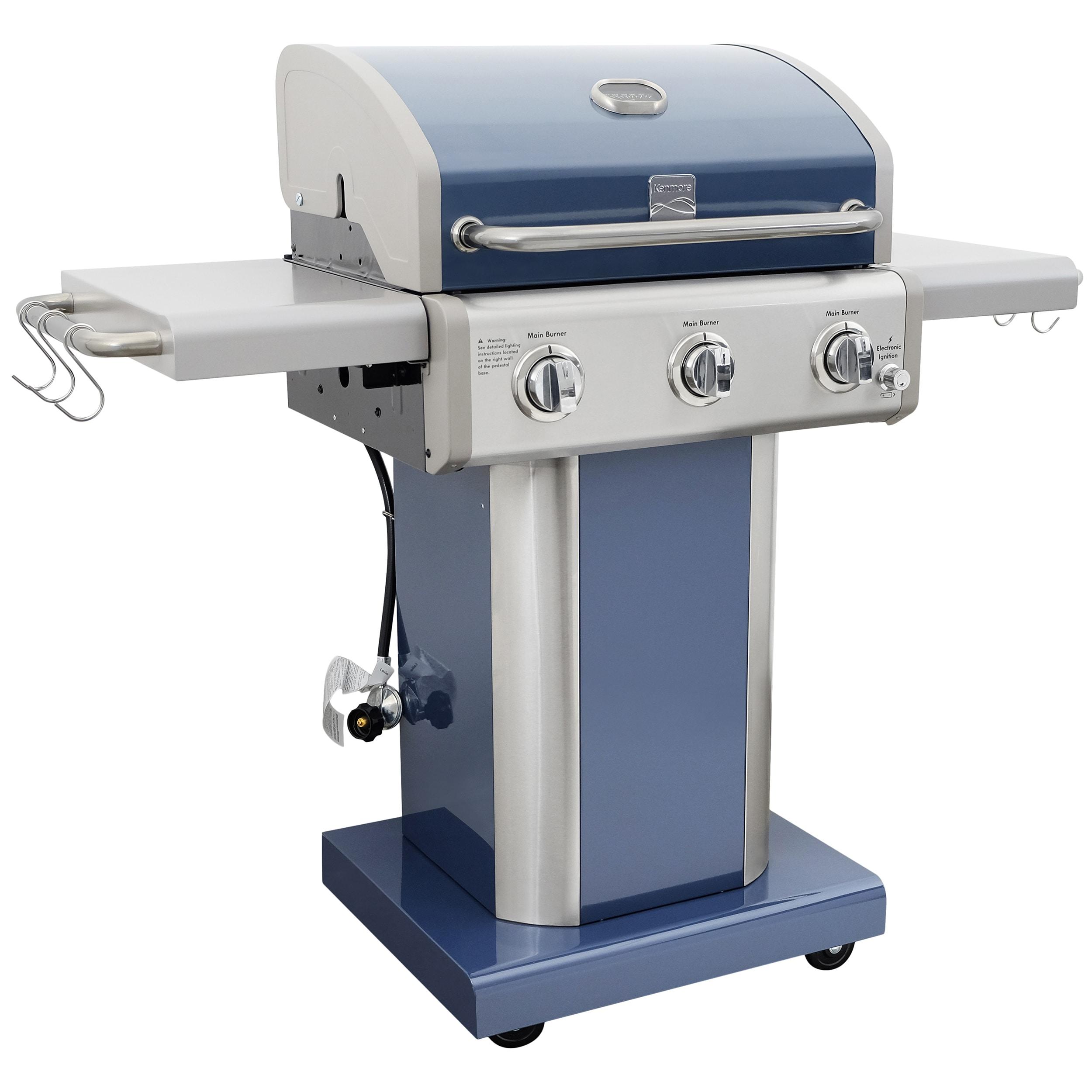 Kenmore 3-Burner Propane Gas Grill with Foldable Side Tables for Outdoor BBQ